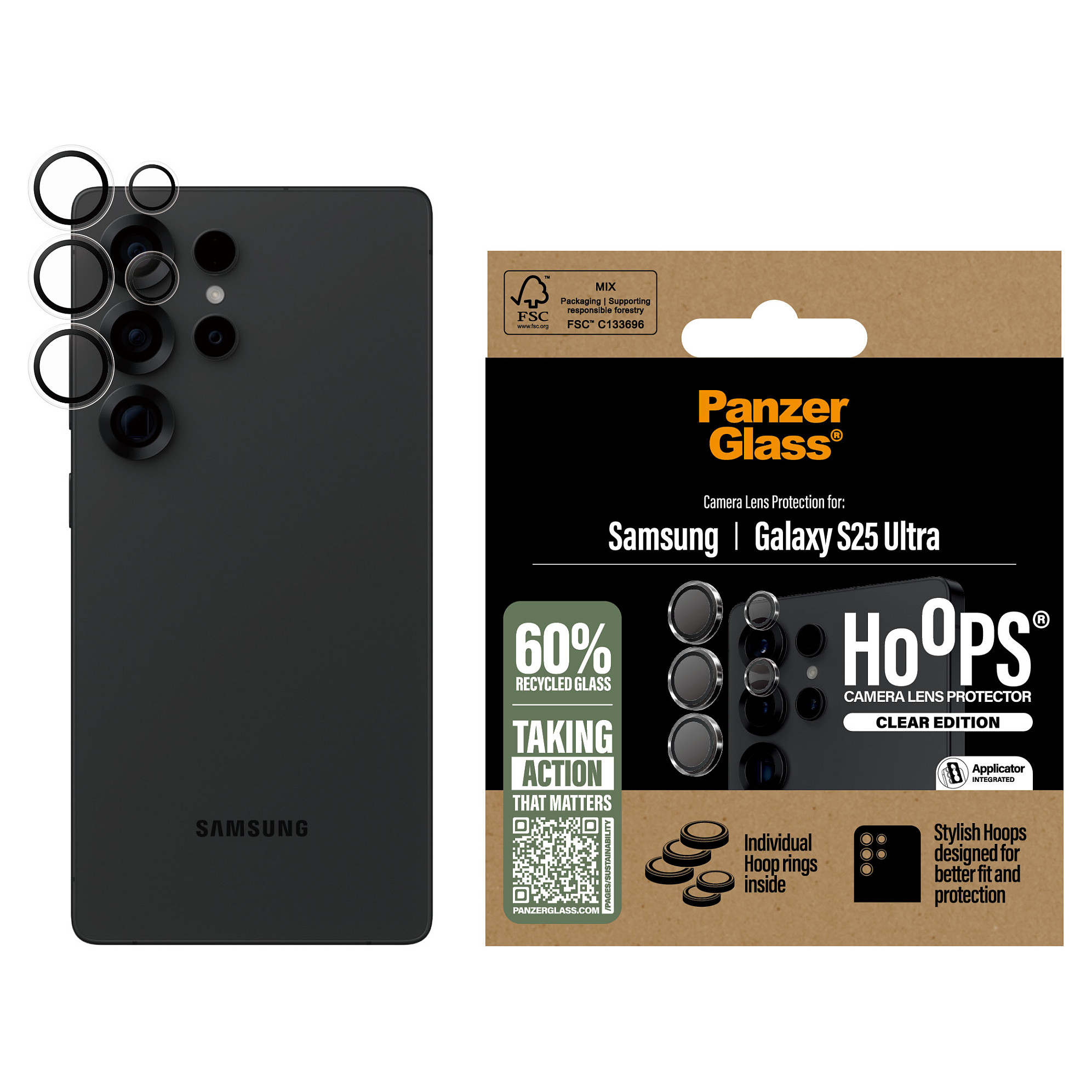 PanzerGlass ® Hoops® Camera Lens Protector Transparent Samsung Galaxy S25 Ultra
