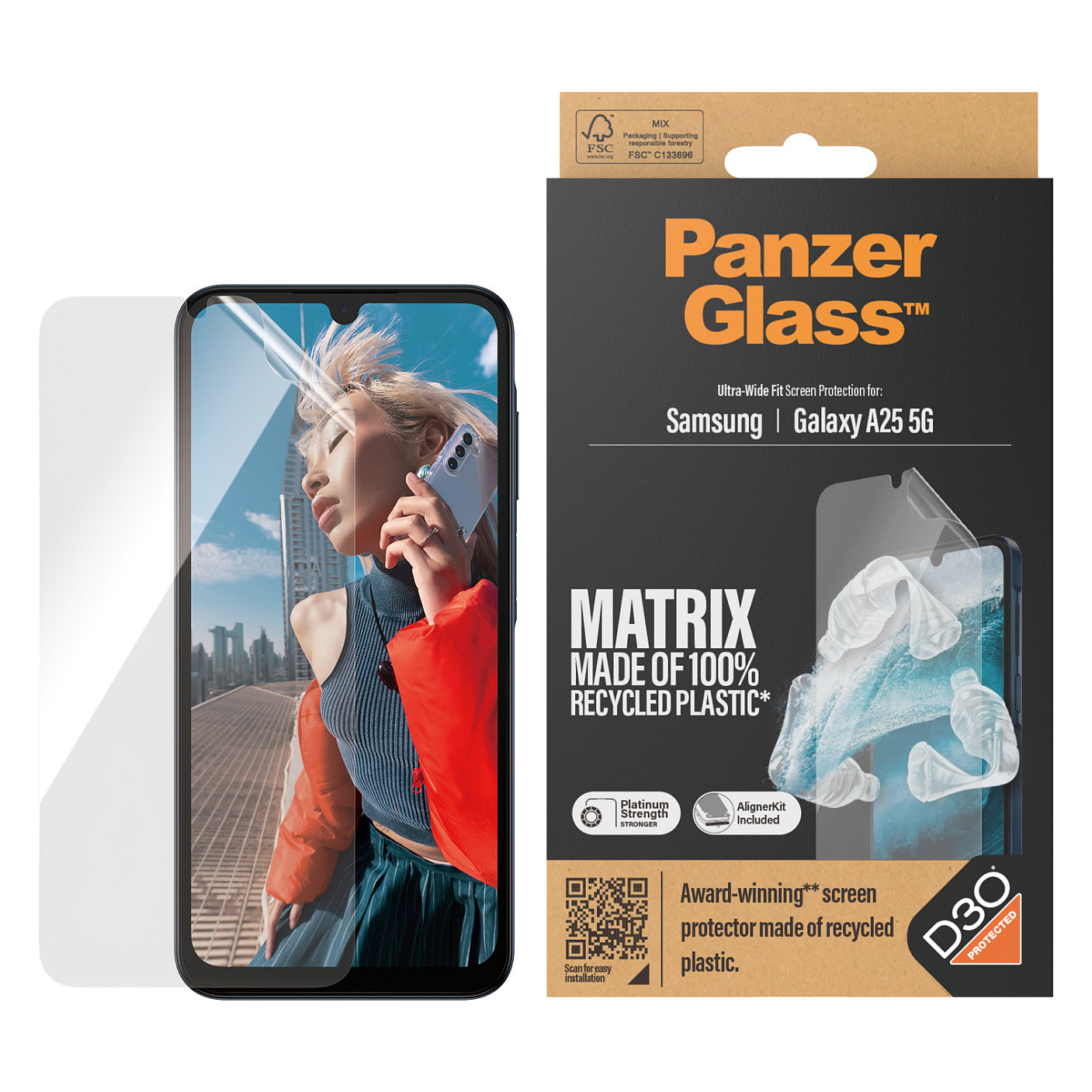 PanzerGlass ® ECO MATRIX Screen Protector with D3O® Samsung Galaxy A25 5G | Ultra-Wide Fit w. AlignerKit