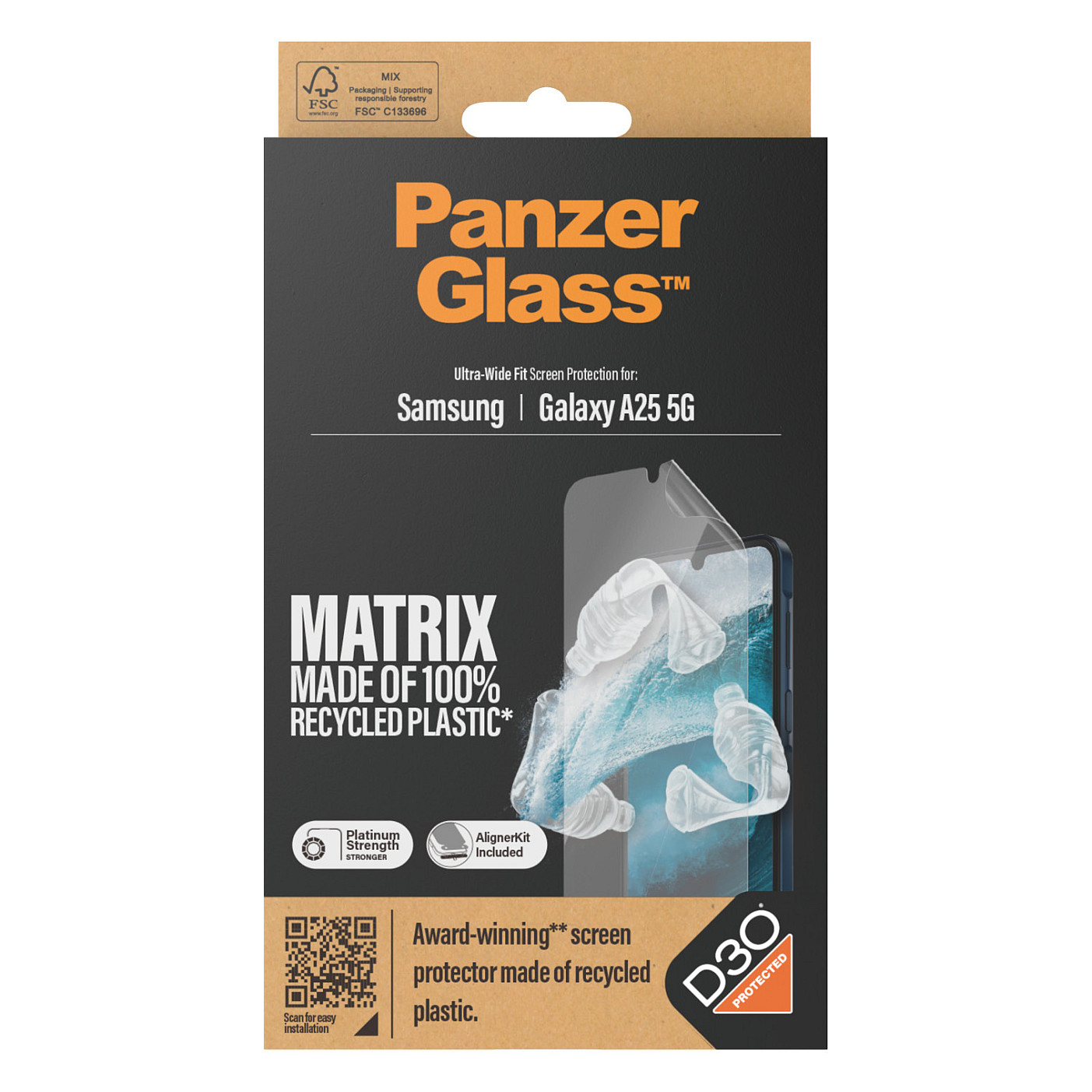 PanzerGlass ® ECO MATRIX Screen Protector with D3O® Samsung Galaxy A25 5G | Ultra-Wide Fit w. AlignerKit