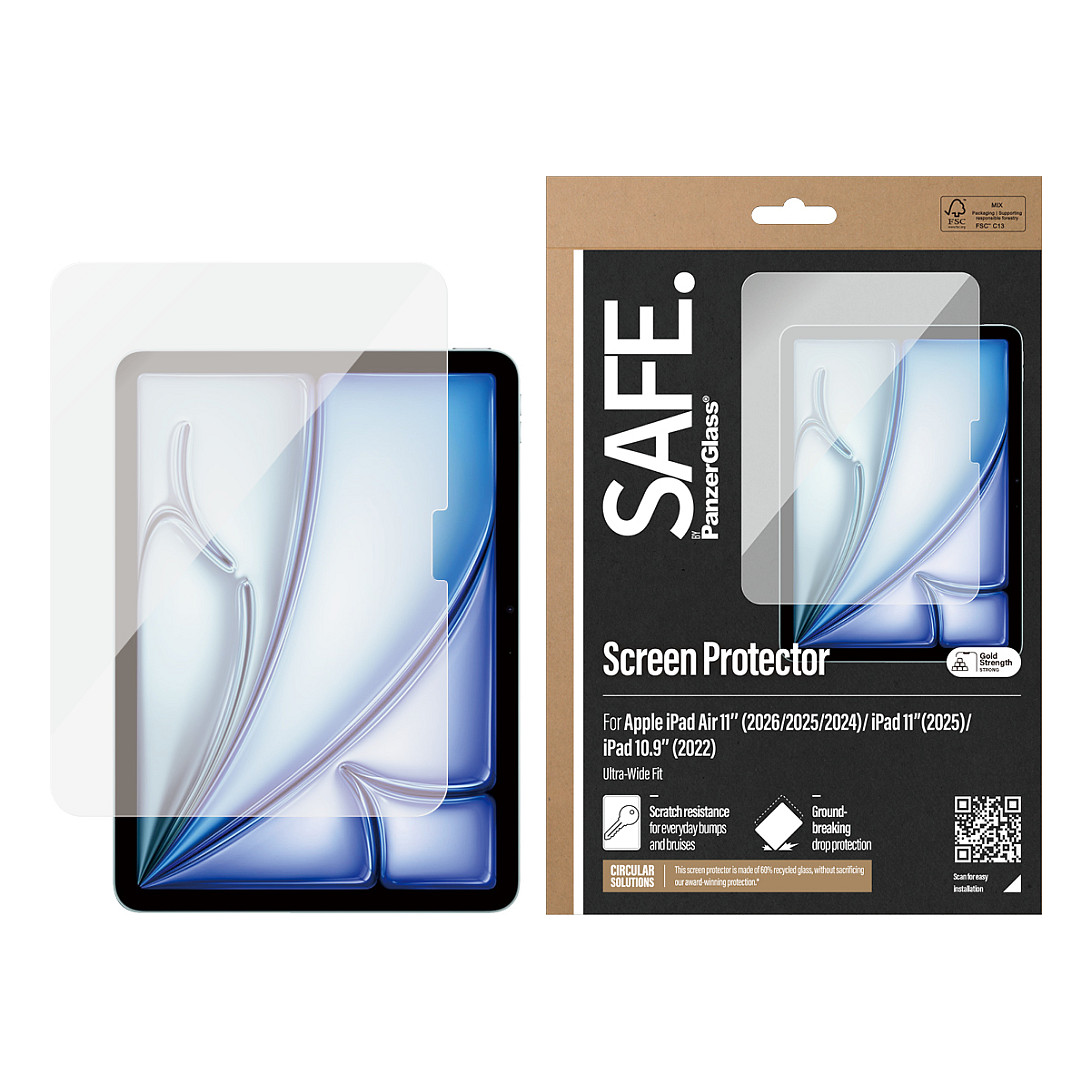 PanzerGlass SAFE. by ® Screen Protector iPad Air 11'' (2024-2026) | iPad 11'' (2025) | iPad 10.9'' (2022) | Ultra-Wide Fit