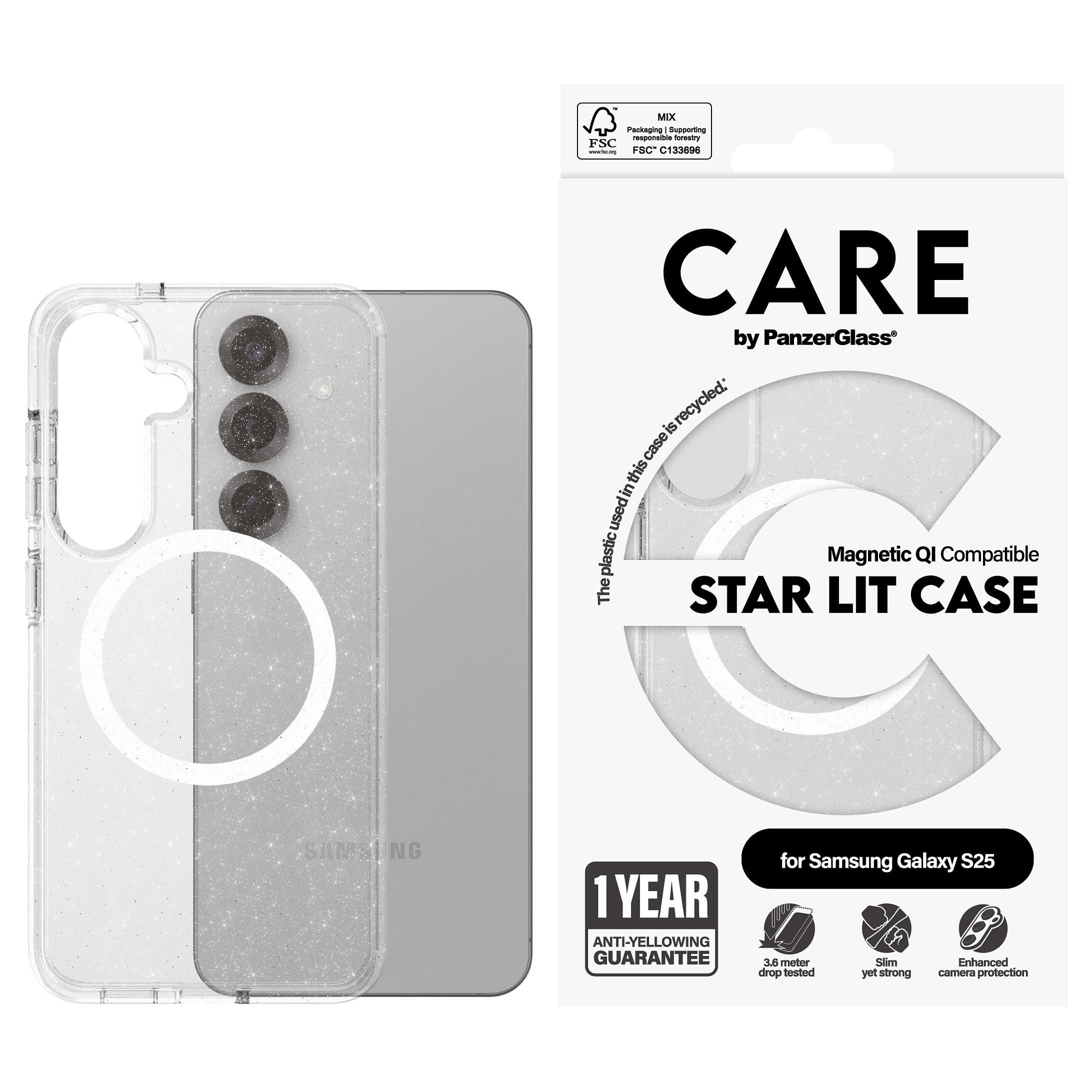 PanzerGlass CARE™ by ® Urban Combat Case Star Lit w. White Qi Compatible Samsung Galaxy S25 mobile phone case