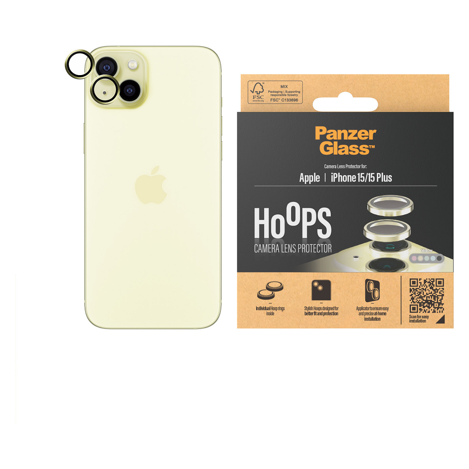 PanzerGlass ® Hoops® Camera Lens Protector Yellow iPhone 15 | 15 Plus