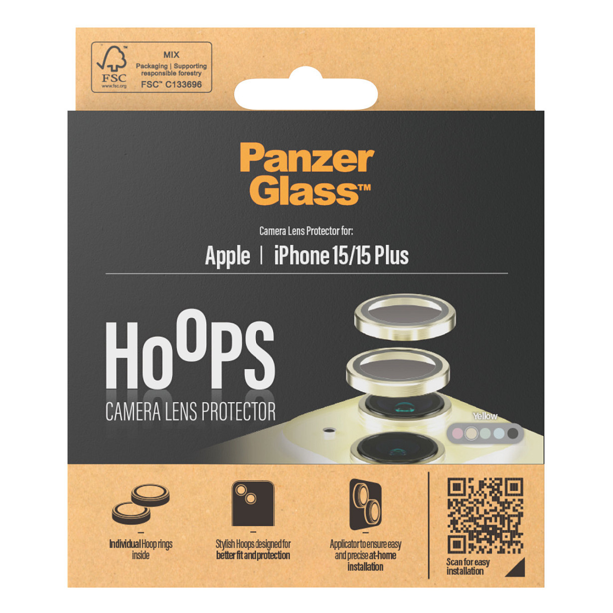 PanzerGlass ® Hoops® Camera Lens Protector Yellow iPhone 15 | 15 Plus