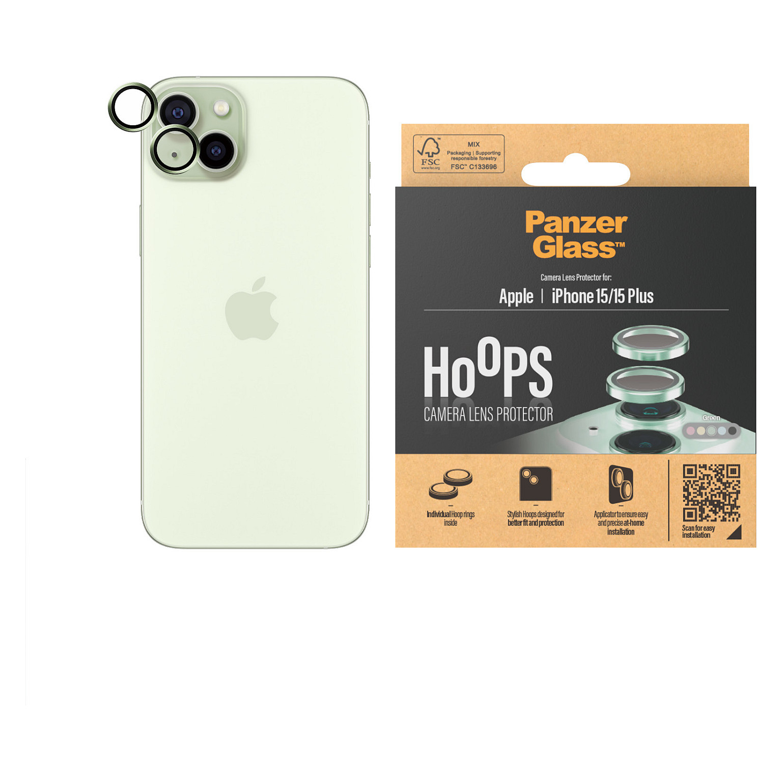 PanzerGlass ® Hoops® Camera Lens Protector Green iPhone 15 | 15 Plus