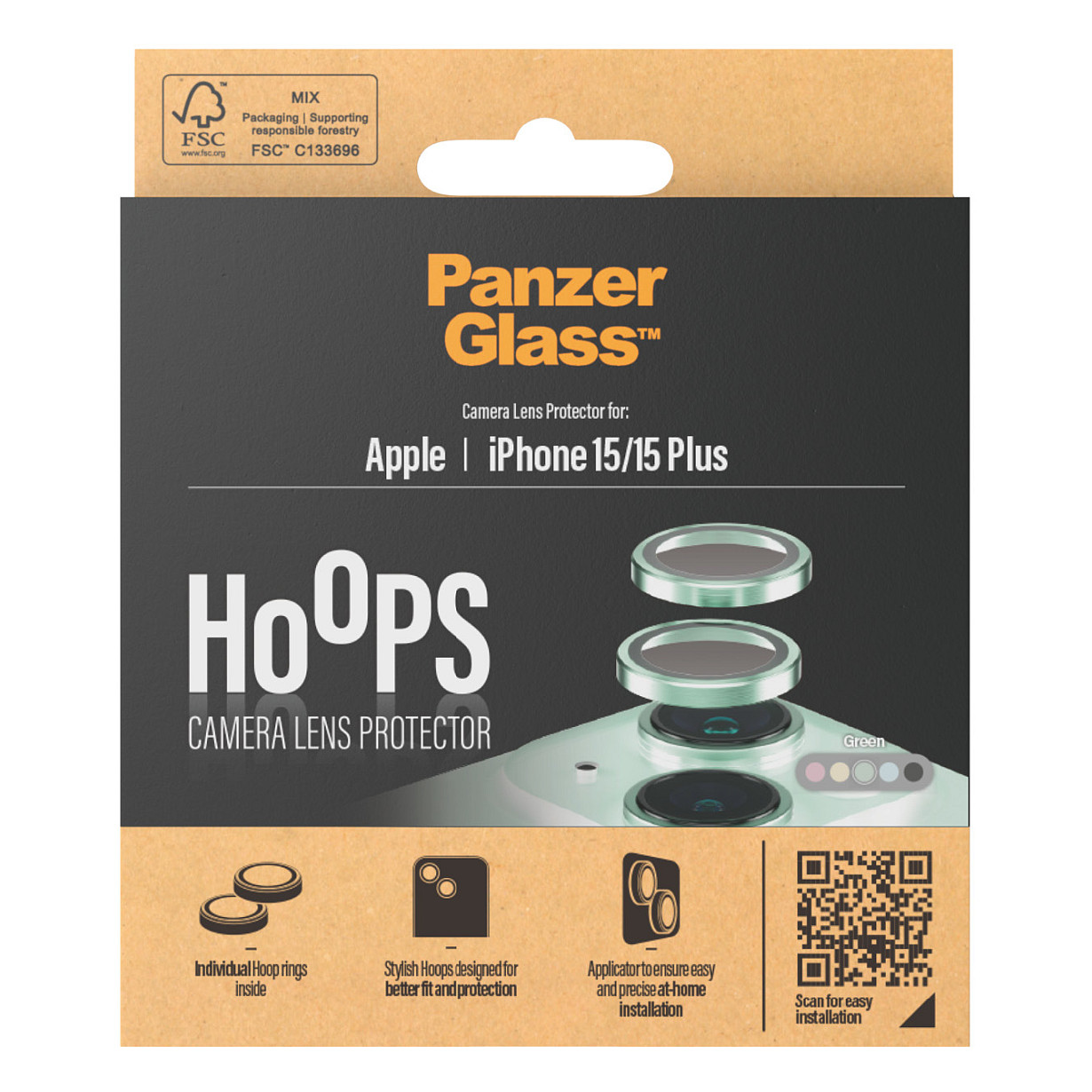 PanzerGlass ® Hoops® Camera Lens Protector Green iPhone 15 | 15 Plus