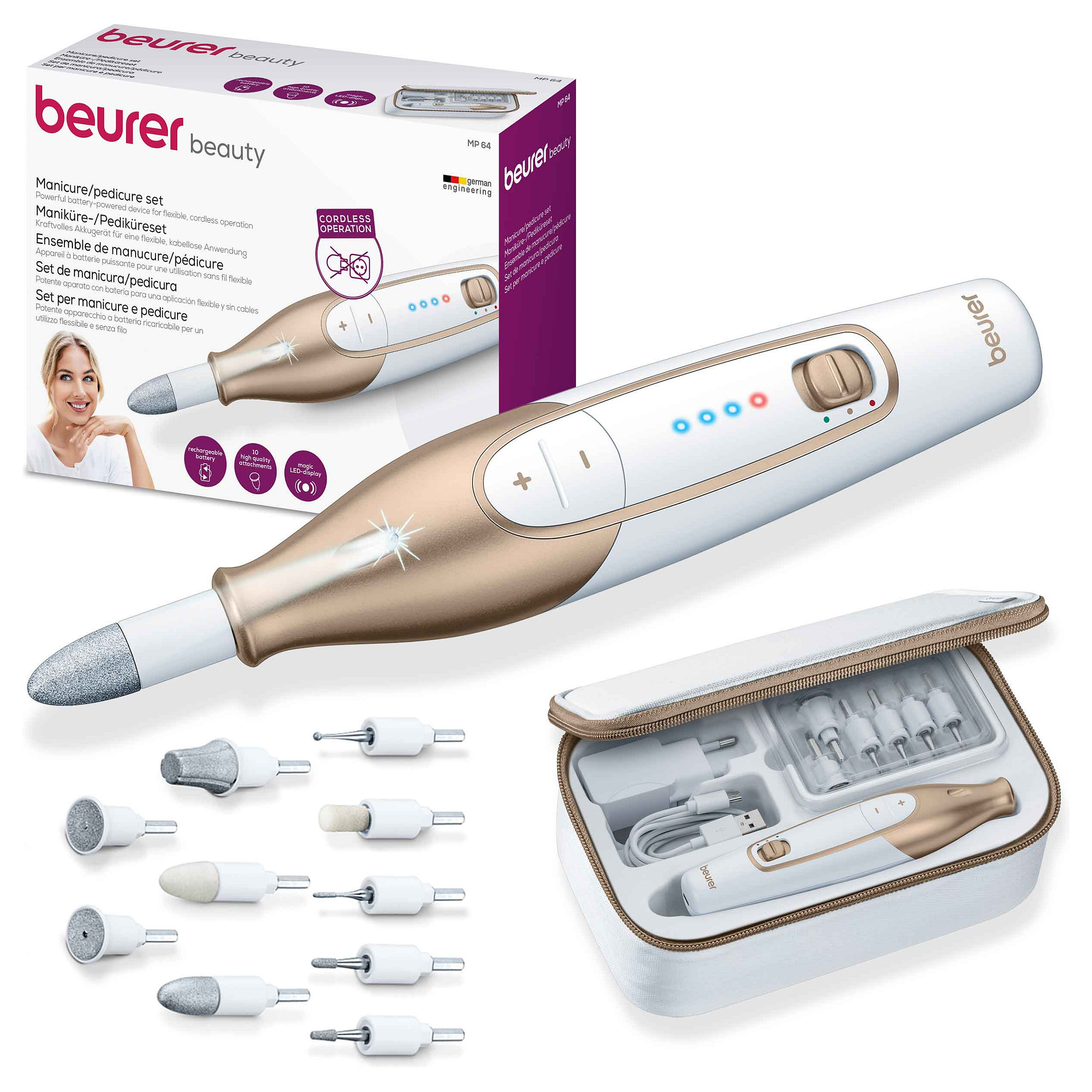beurer MP 64 Wiederaufladbares Maniküre-Pediküre Set weiß, gold