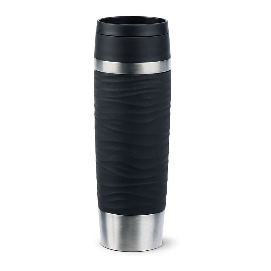 Emsa TRAVEL MUG Waves Grande Thermobecher (schwarz/edelstahl, 0,5 Liter) Haushaltskleingeräte