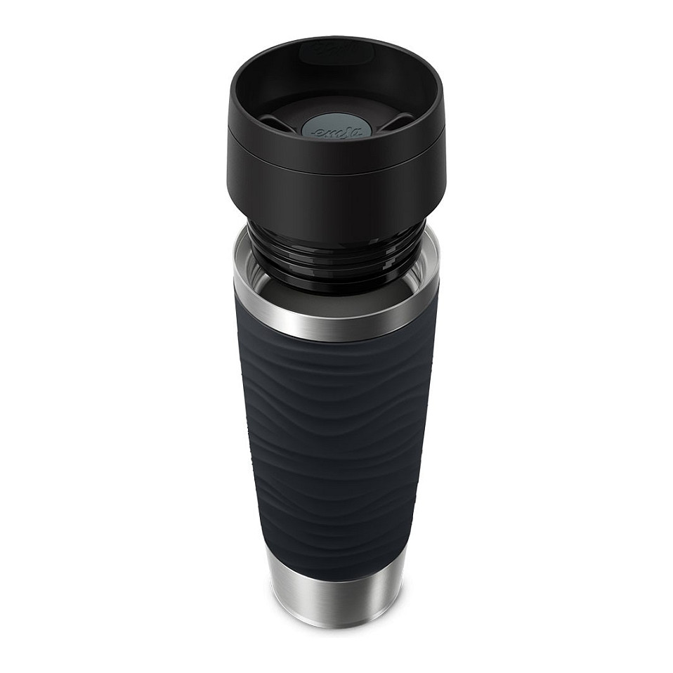 Emsa TRAVEL MUG Waves Grande Thermobecher (schwarz/edelstahl, 0,5 Liter)