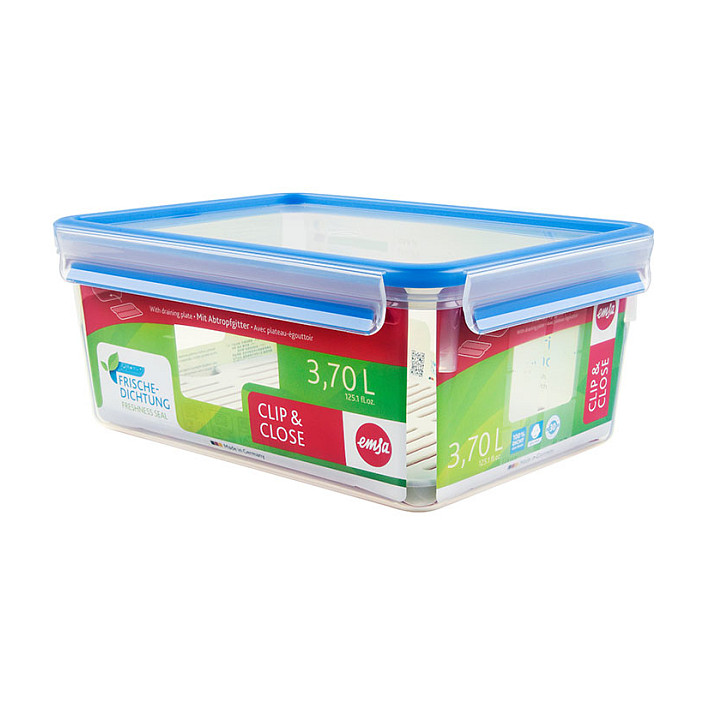 Emsa 512888 Frischhaltedose avec Abtropfgitter. Volumen 3.7 Liter.