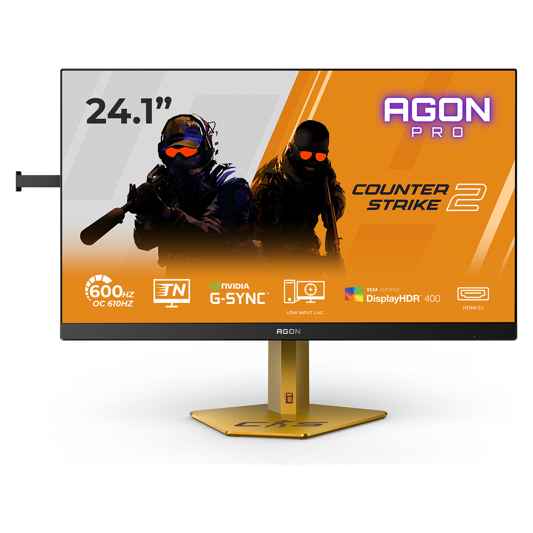 AOC Agon Pro CS24A - 24 Zoll Full HD Gaming, 610Hz 0,5ms gtg, G-Sync,HDR400 (1920x1080, 2x HDMI 2.1, DP 1.4, USB Hub) schwarz-rot-orange