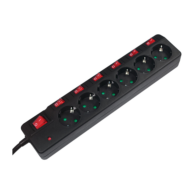 Logilink Steckdosenleiste 6-fach, 1,5m mit 6 Schalter schwar