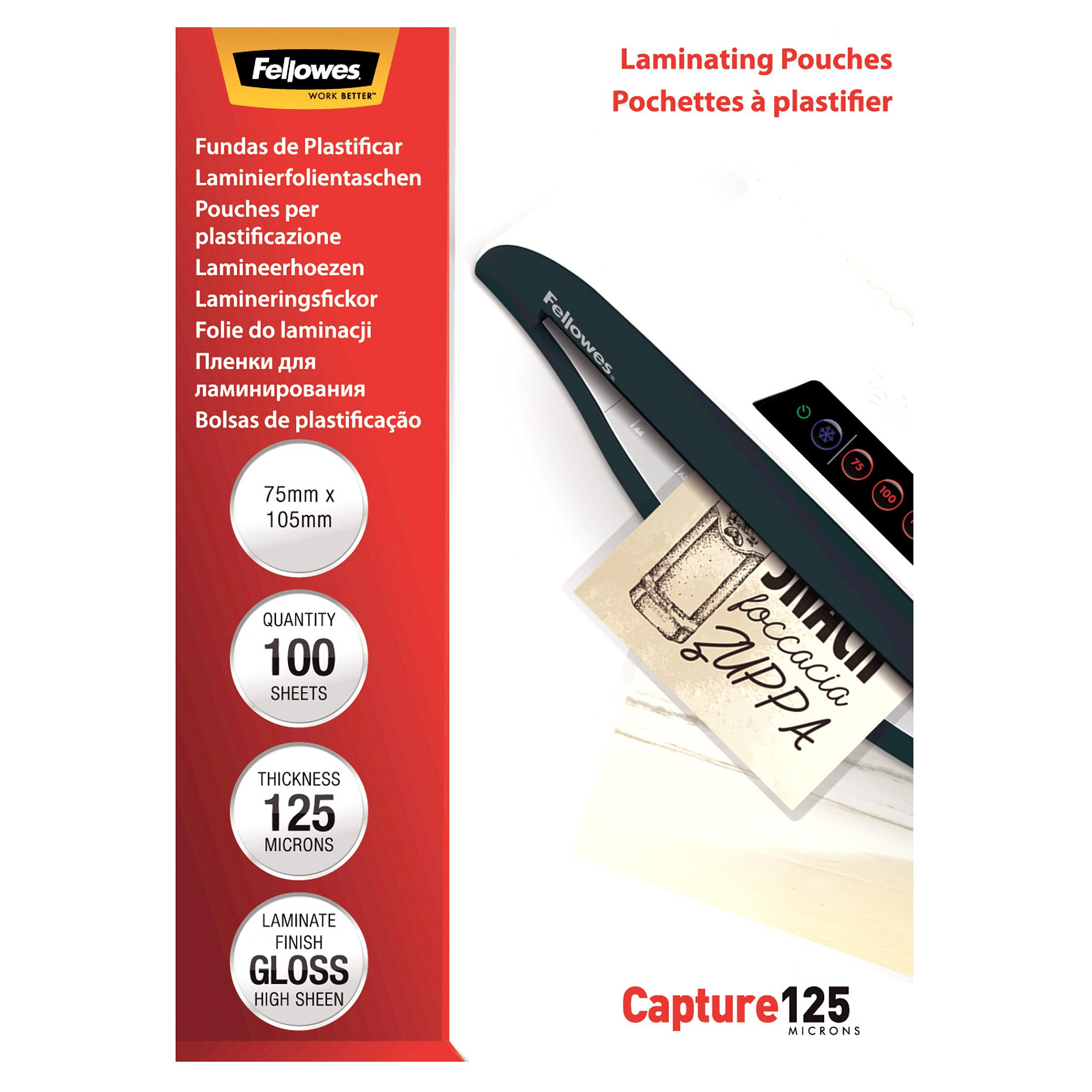 Fellowes Laminierfolie Capture 75x105 125Mikron glänzend 125