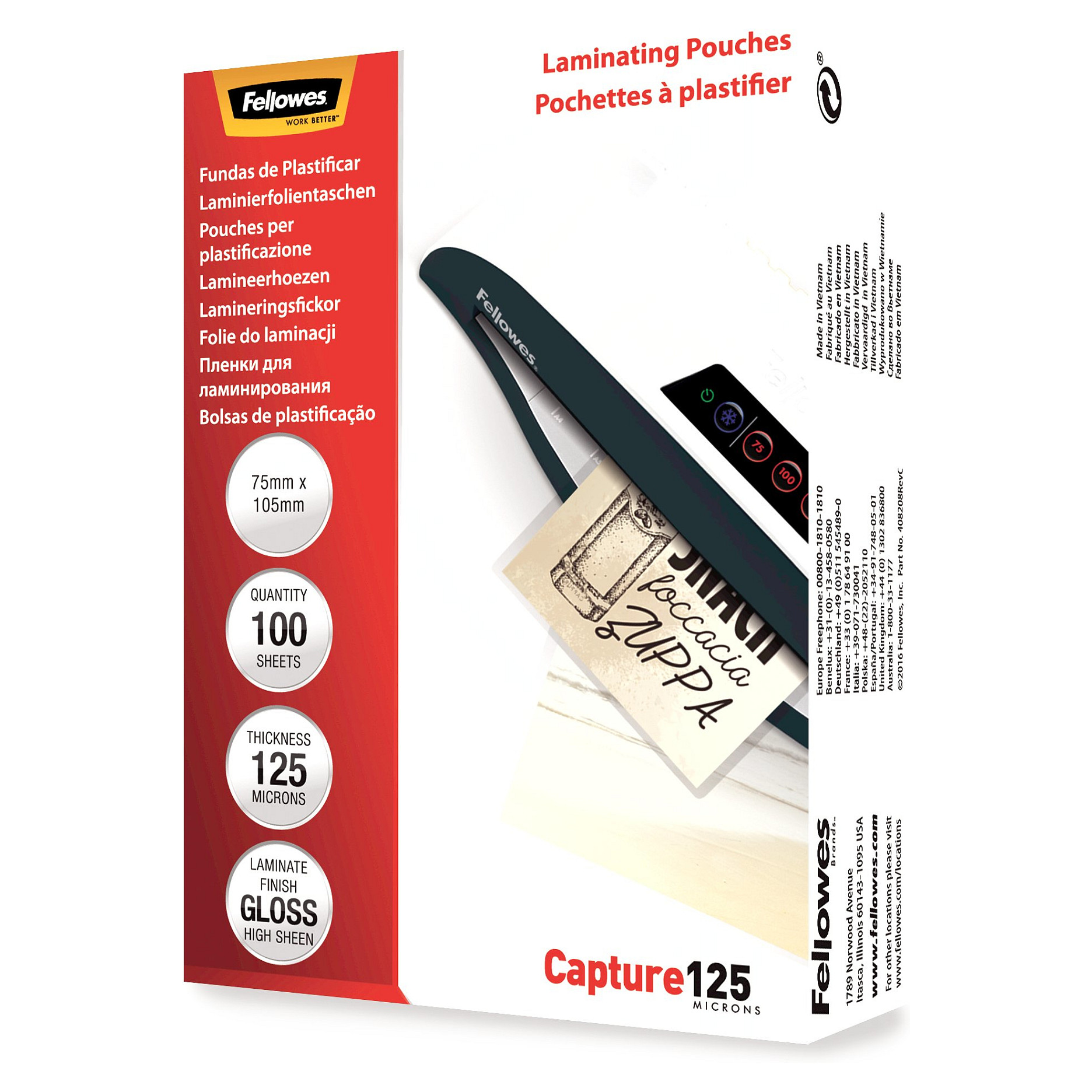 Fellowes Laminierfolie Capture 75x105 125Mikron glänzend 125