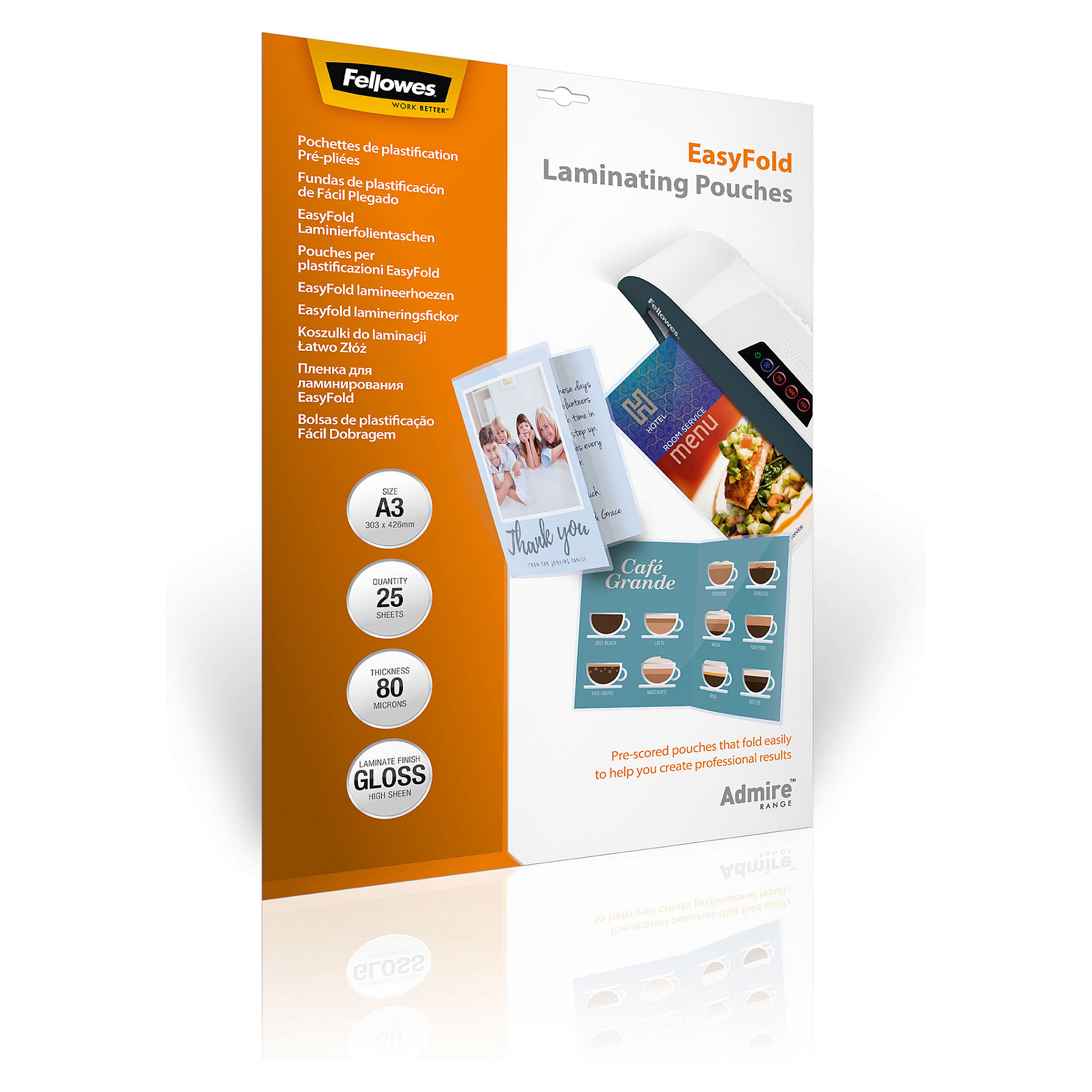 Fellowes Laminierfolie Admire A3 80Mikron glänzend 25er Pack Büro-Ausstattung
