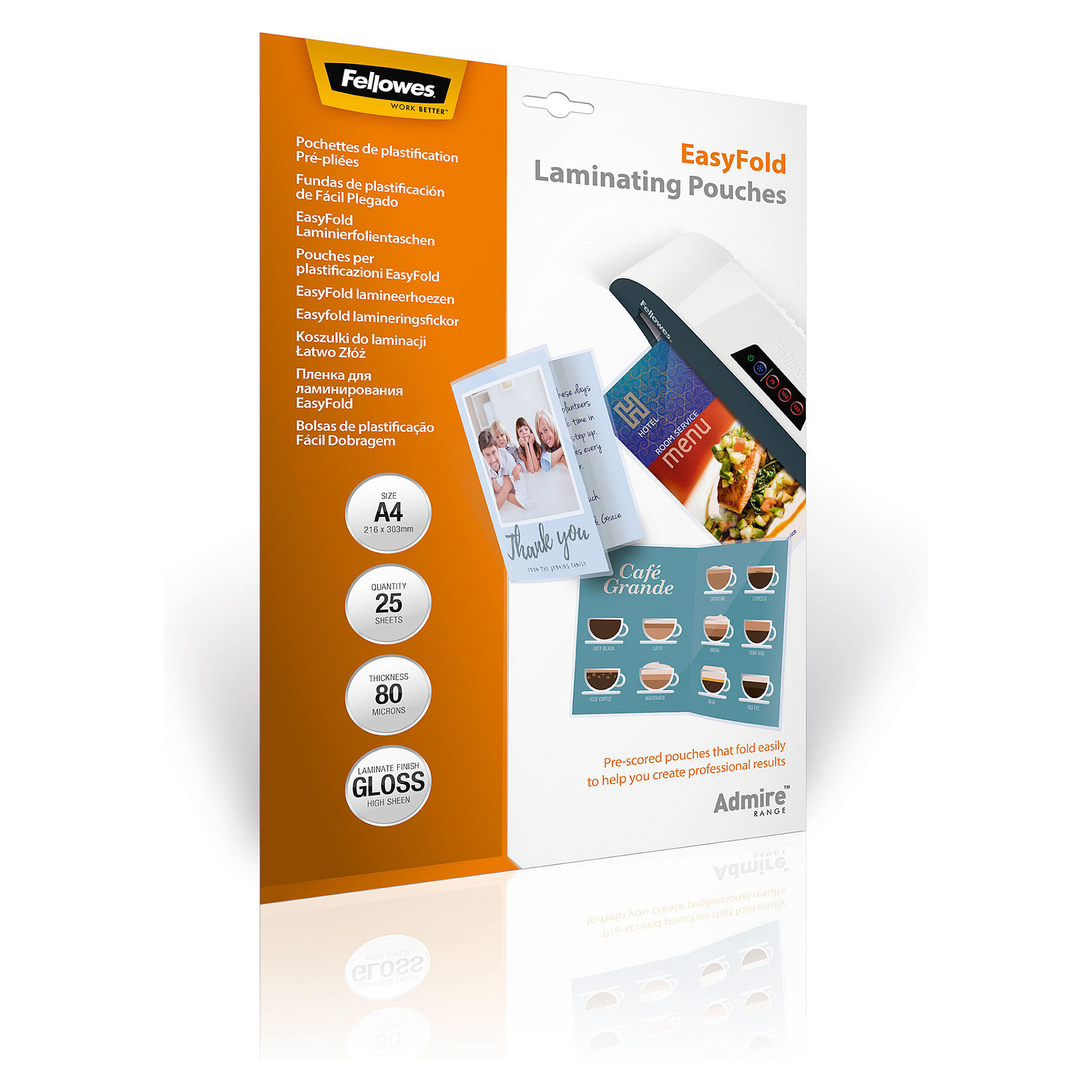 Fellowes Laminierfolie Admire A4 80Mikron glänzend 25er Pack Büro-Ausstattung