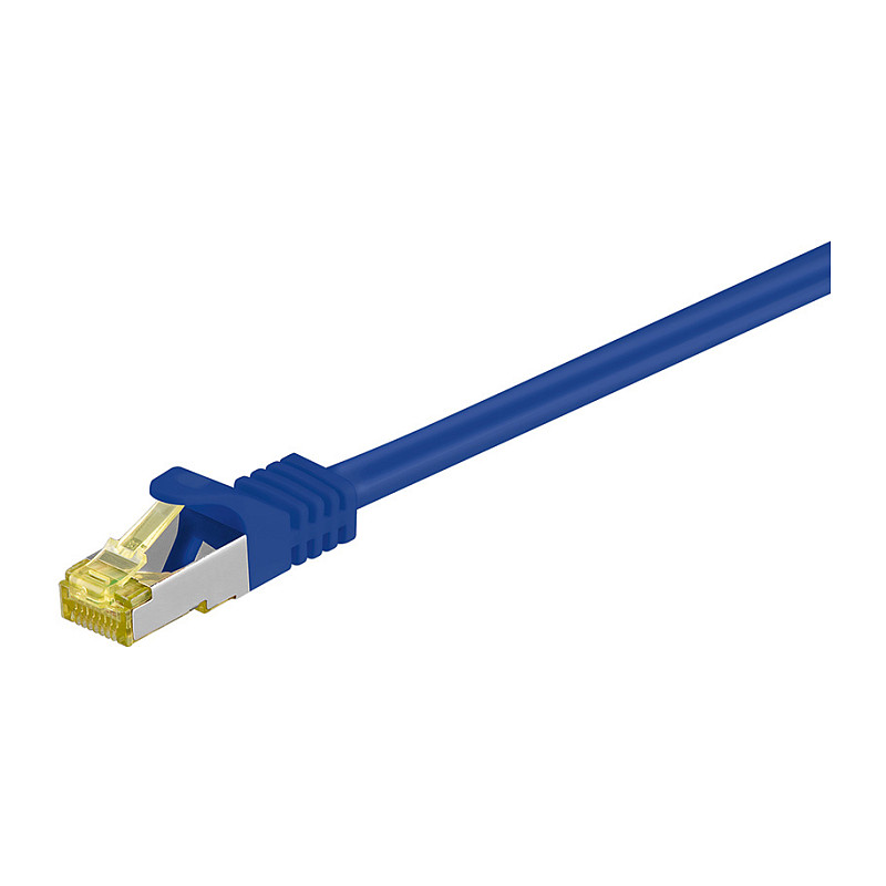 Goobay 1m RJ45 Patchkabel CAT 6A S/FTP (PiMF), 500 MHz, mit CAT 7 Rohkabel, blau LSZH halogenfrei, Kupfer
