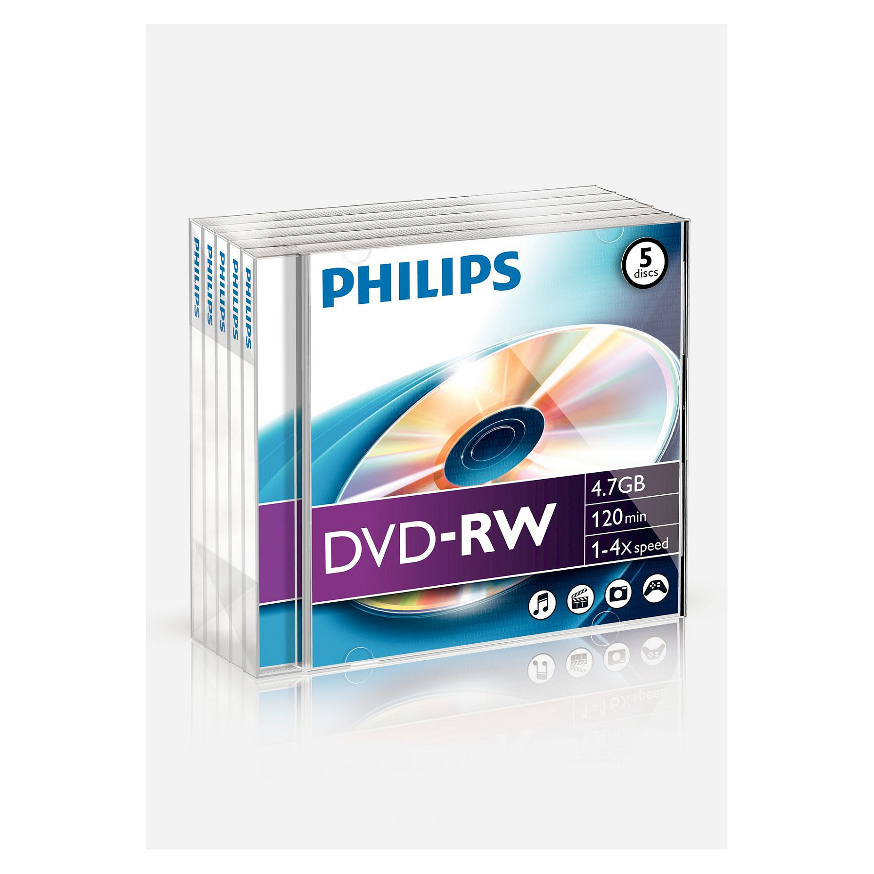 1x5 Philips DVD-RW 4,7GB 4x JC Multimedia-Zubehör