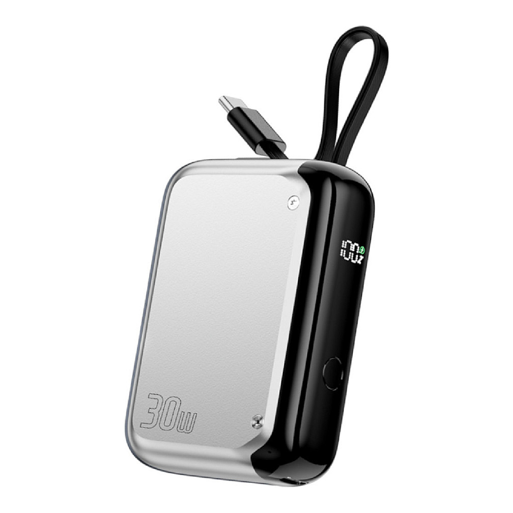 4smarts Powerbank Pocket mit USB-C Kabel 10000mAh, silber Smartphone Zubehör