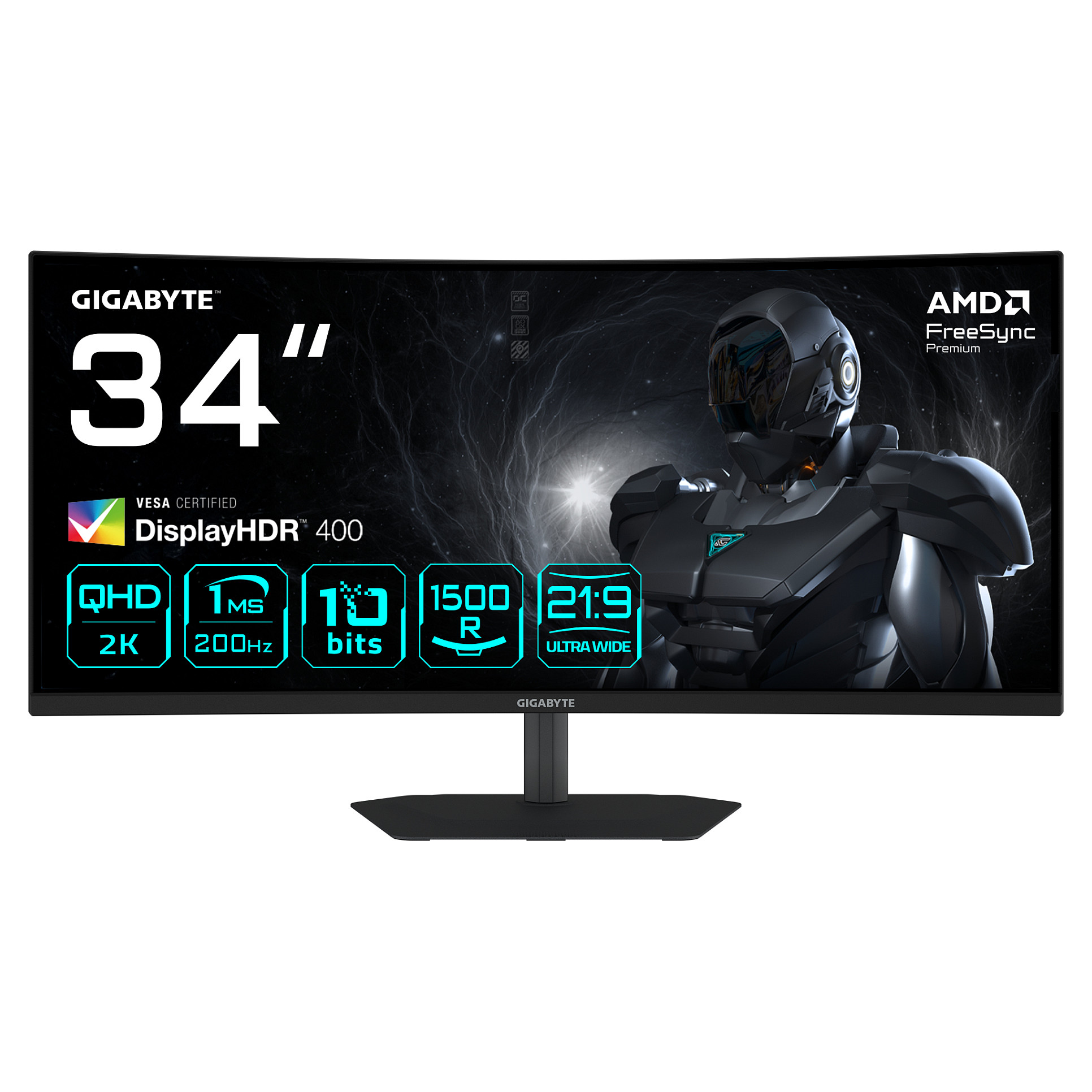 Gigabyte G34WQC2 Curved-Gaming-Monitor (86,4 cm/34 ", 3440 x 1440 px, WQHD, 1 ms Reaktionszeit, 200 Hz, VA LED, neig-,schwenk-, höhenverstellbar)
