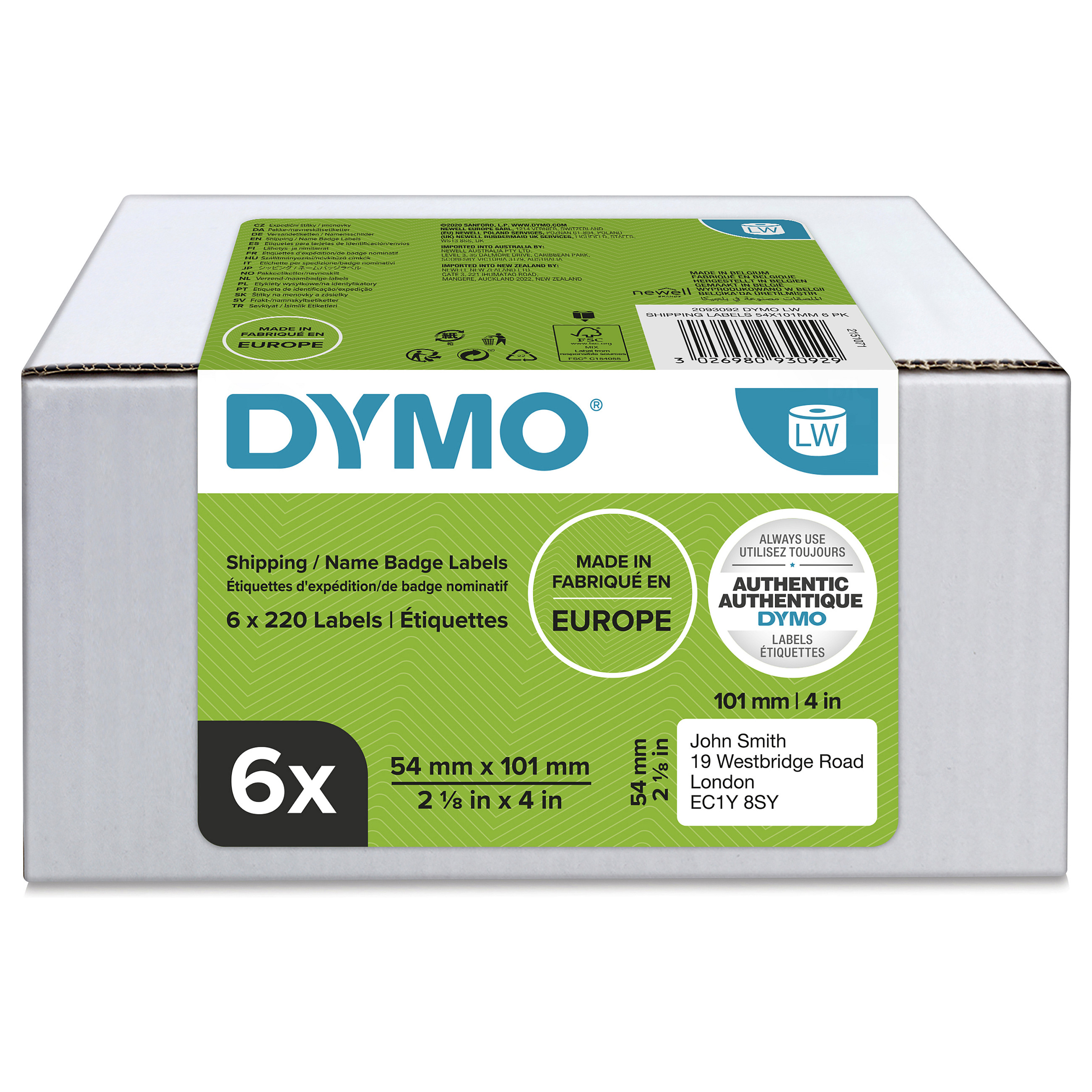 DYMO Original Etikett für LabelWriterâ„¢, Vorteilspack, Versand - weiss - permanent haftend, 6 x 220 Etiketten Zubehör Drucker