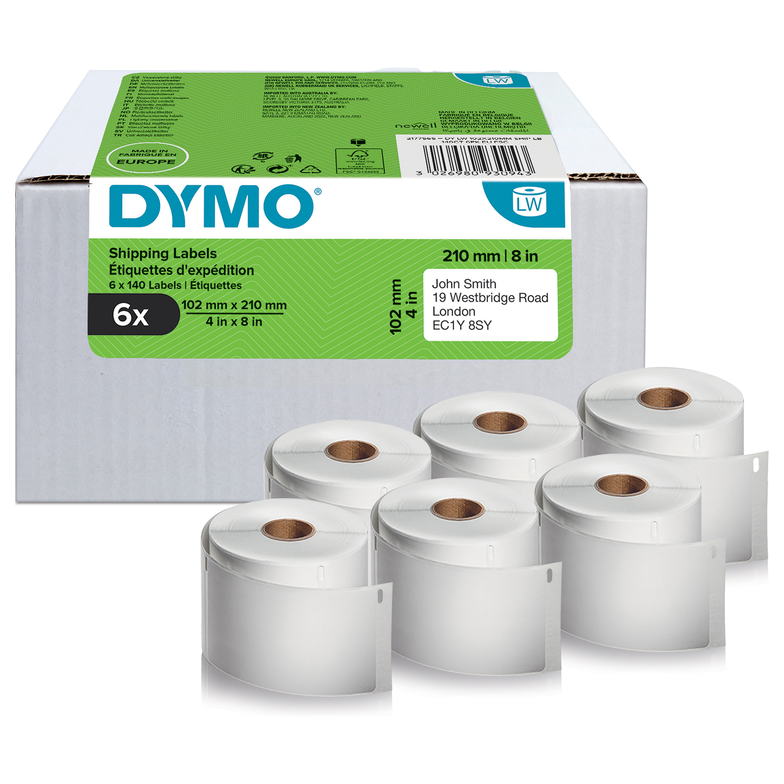 DYMO LW-Versandetiketten Vorteilspack 102x210mm 6Rl 140St/Rl Zubehör Drucker
