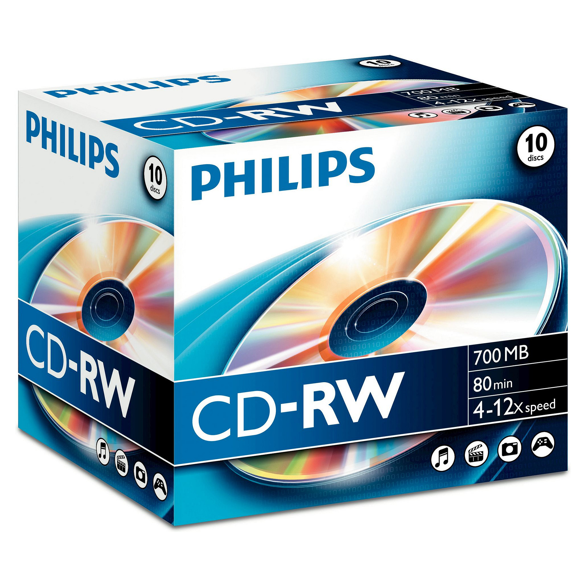 1x10 Philips CD-RW 80Min 700MB 4-12x JC