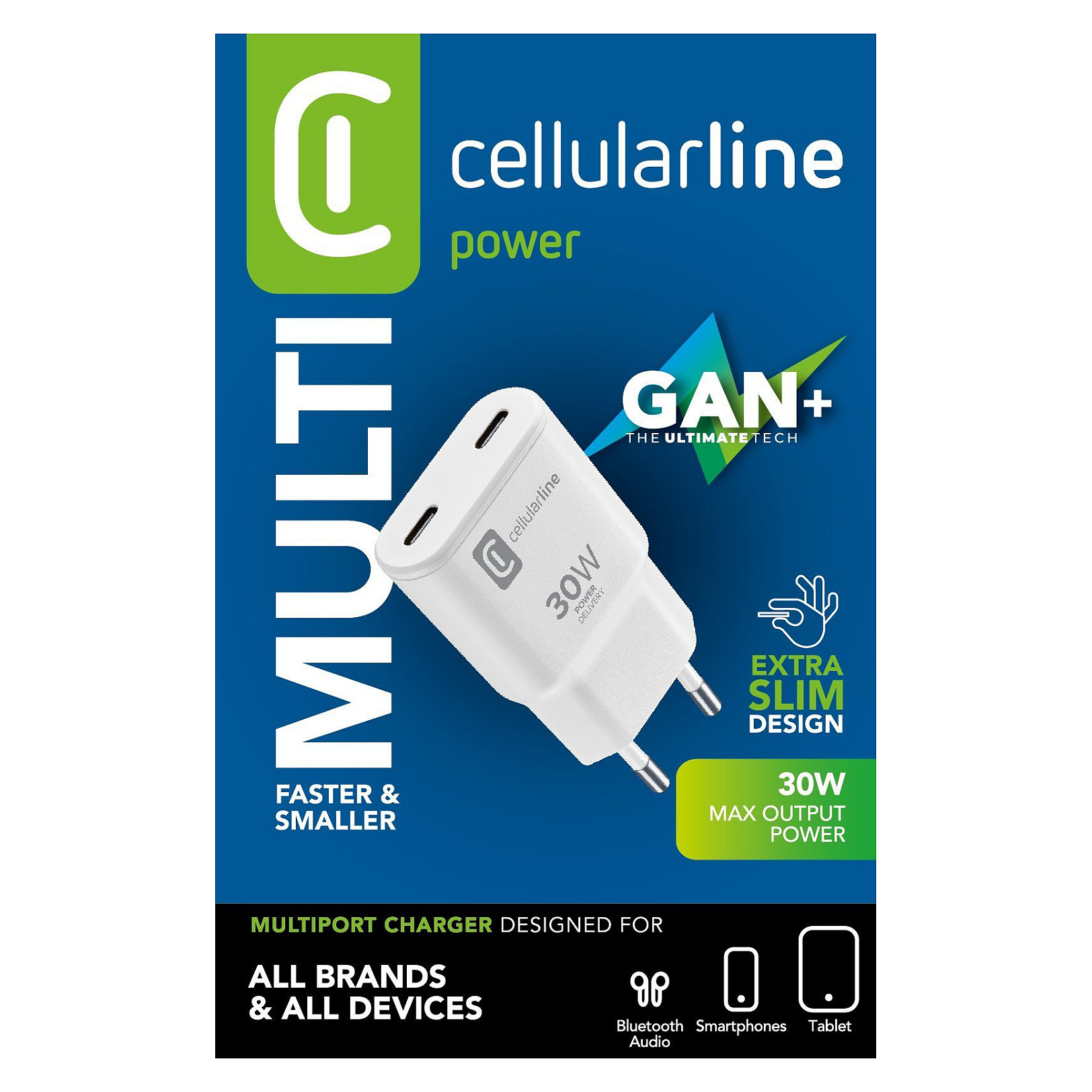 Cellularline GAN Wall Charger 2xUSB-C 30W PD