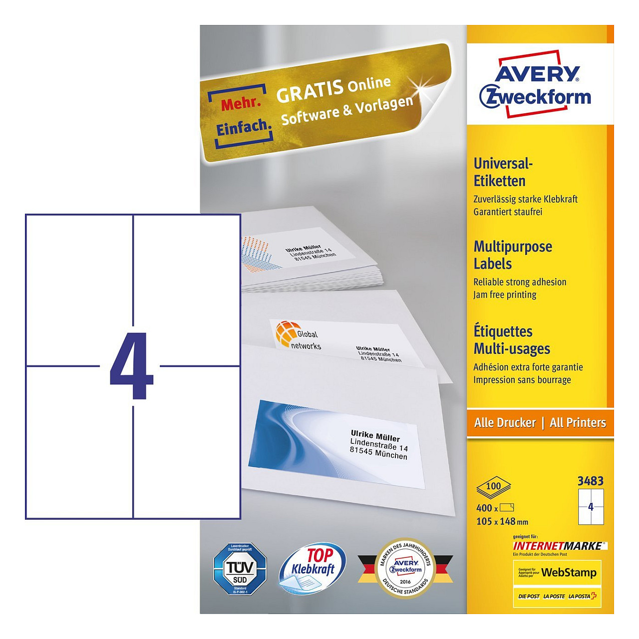 Avery 3483 self-adhesive label Zubehör Drucker