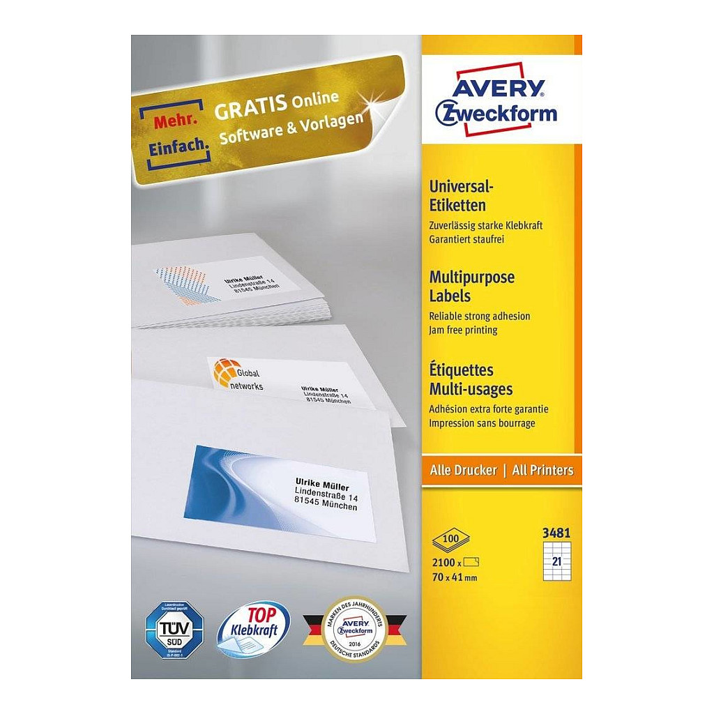 Avery 3481 self-adhesive label Zubehör Drucker