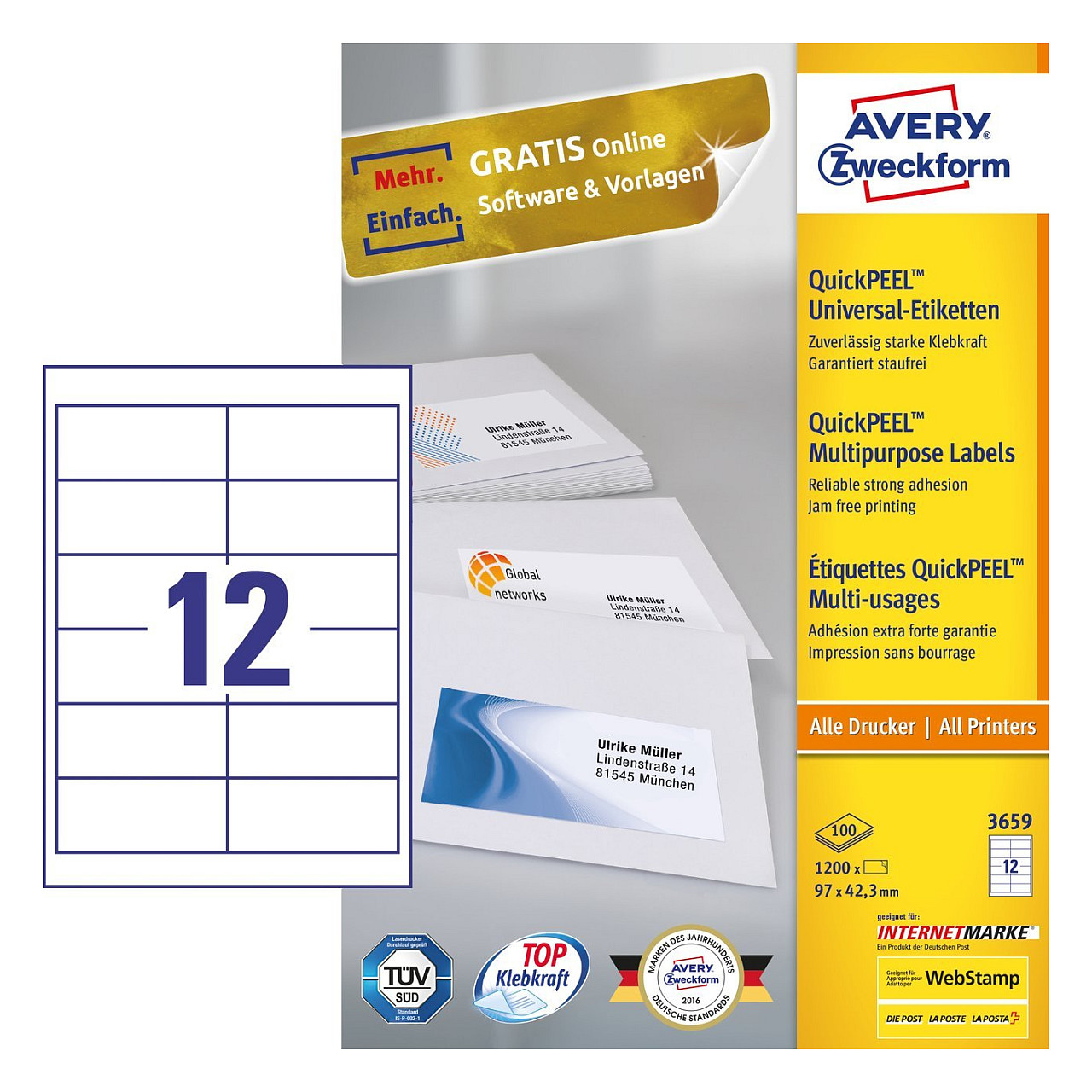 Avery 3659 self-adhesive label Zubehör Drucker