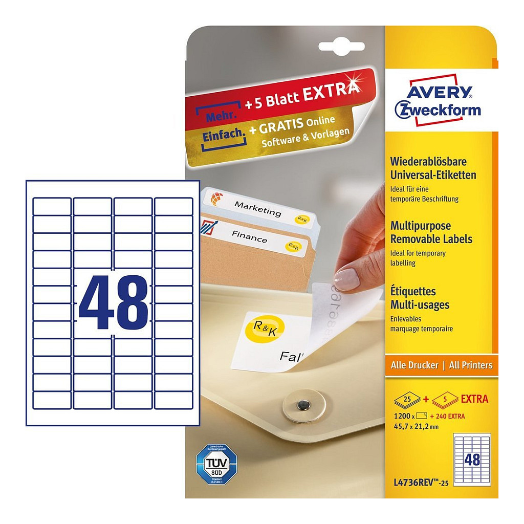 Avery L4736REV-25 self-adhesive label Zubehör Drucker
