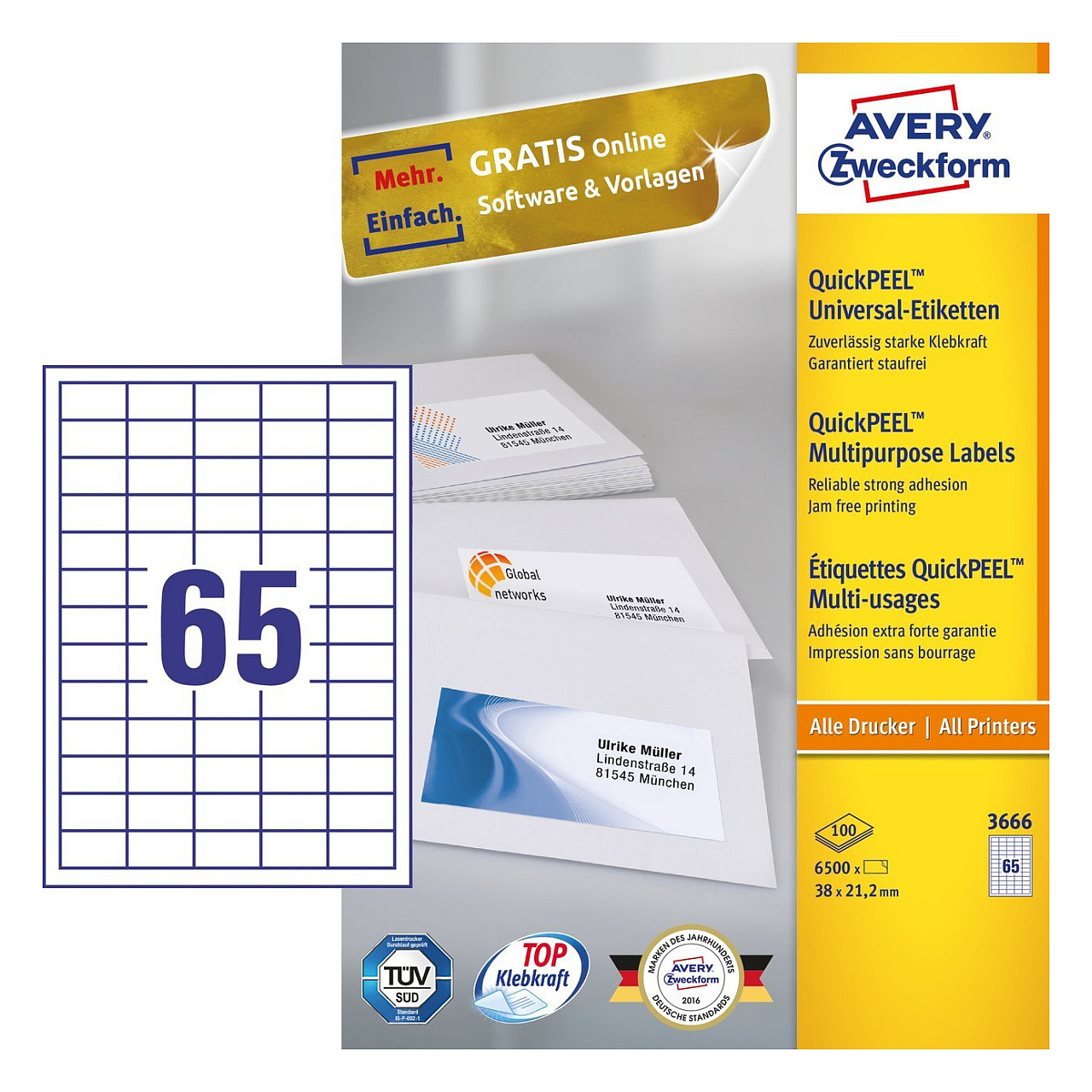 Avery 3666 self-adhesive label Zubehör Drucker