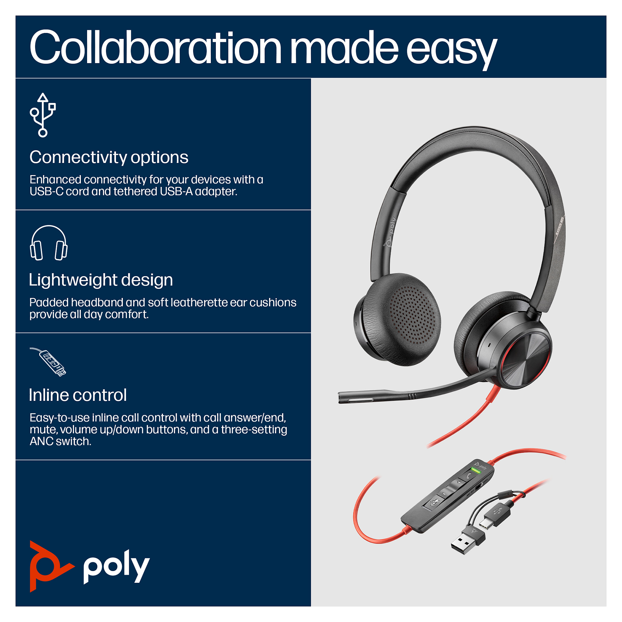 HP Poly Blackwire 8225 Stereo Headset On-Ear