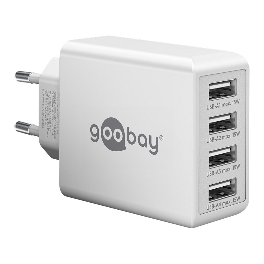 Ladegert USB A 4-fach weiss USB Steckernetzteil, 3A, 30W