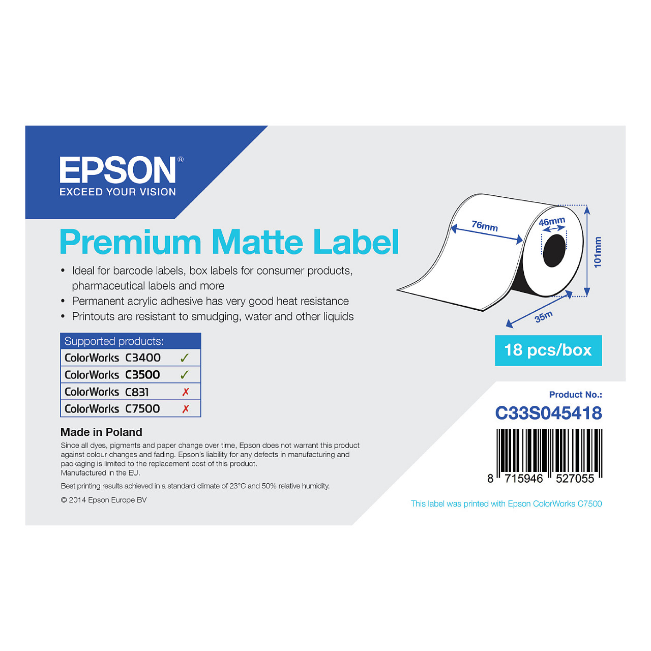 Epson Premium, 76mm x 35m, 163 g/m² Zubehör Drucker
