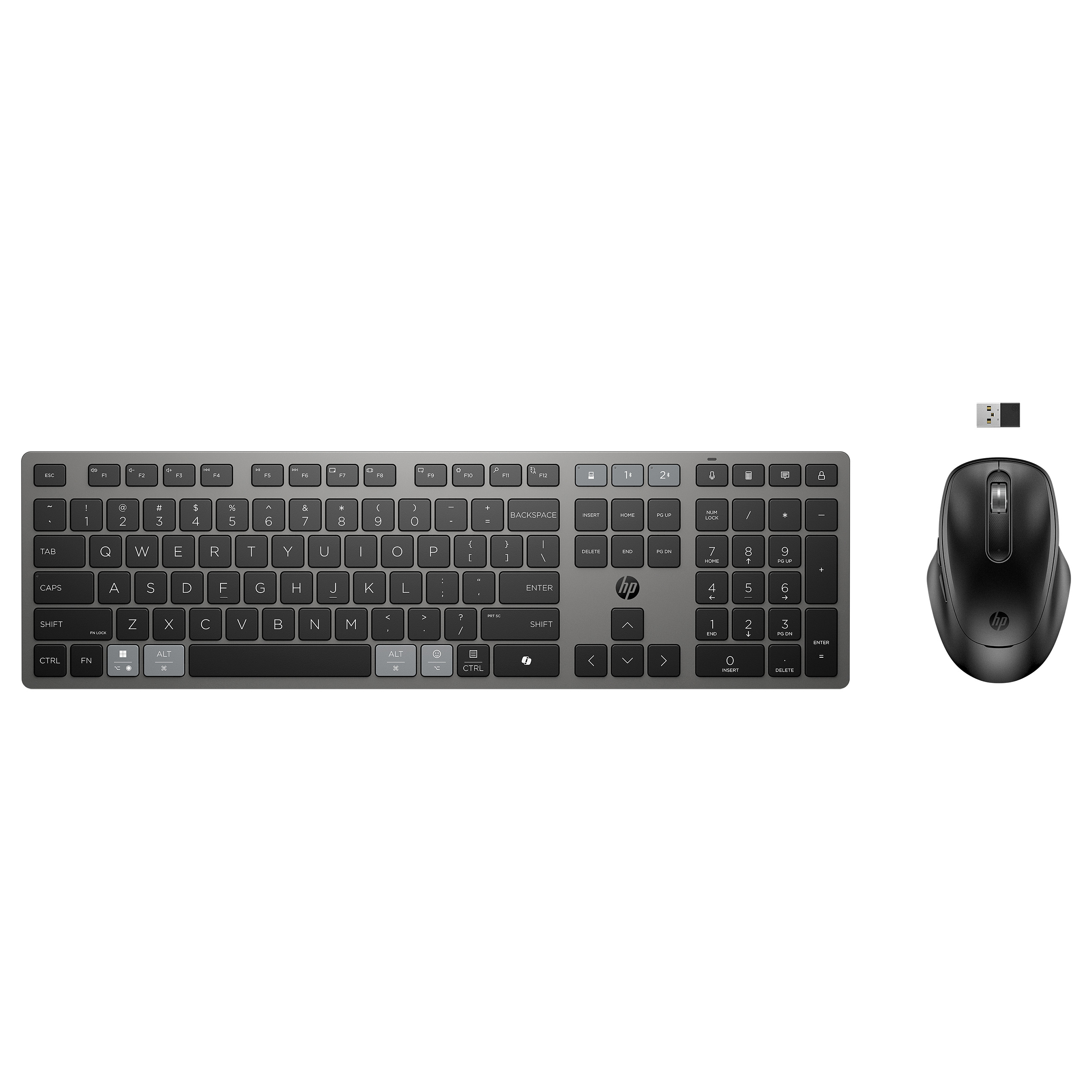 HP 725 - Tastatur-und-Maus-Set - multifunktional, wiederaufladbar, betrieben mit Superkondensator - full size - kabellos - Nachtfall Schwarz - Mäuse & Tastaturen