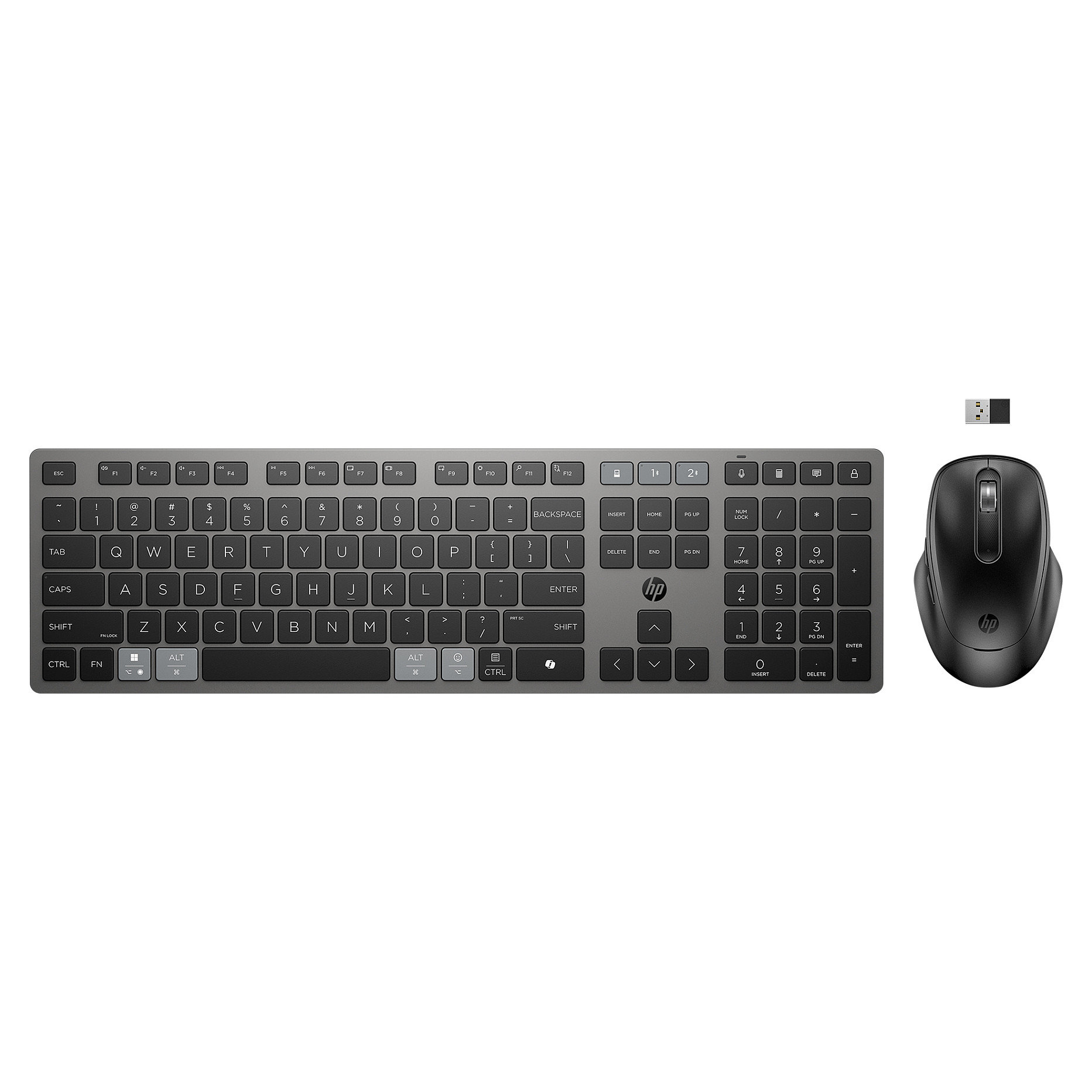 HP 725 - Tastatur-und-Maus-Set - multifunktional, wiederaufladbar, betrieben mit Superkondensator - full size - kabellos - Nachtfall Schwarz -