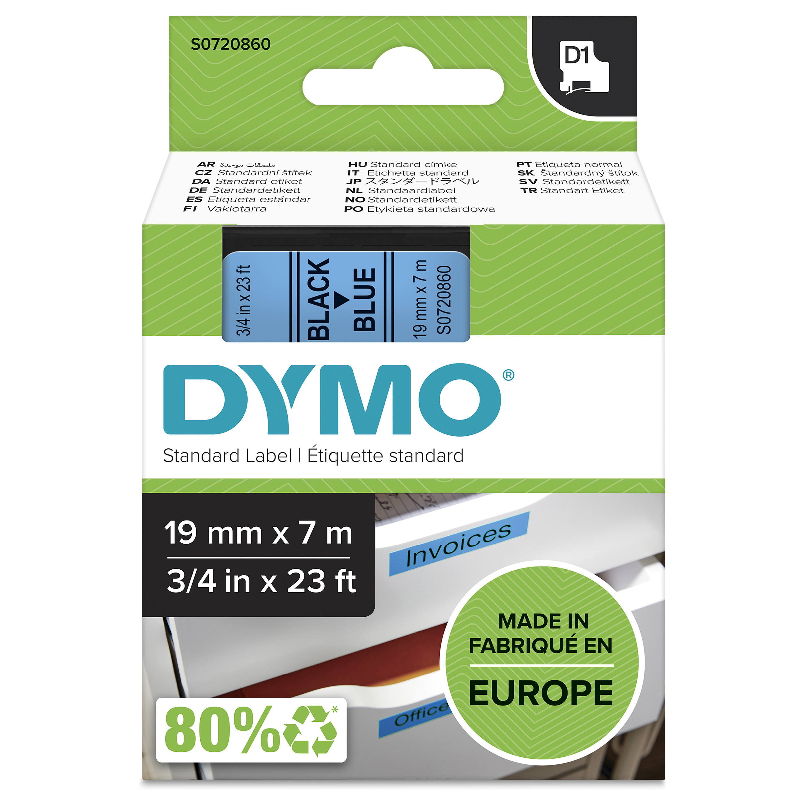 Dymo D1 Schriftband 19 mm x 7 m schwarz auf blau 45806 Zubehör Drucker