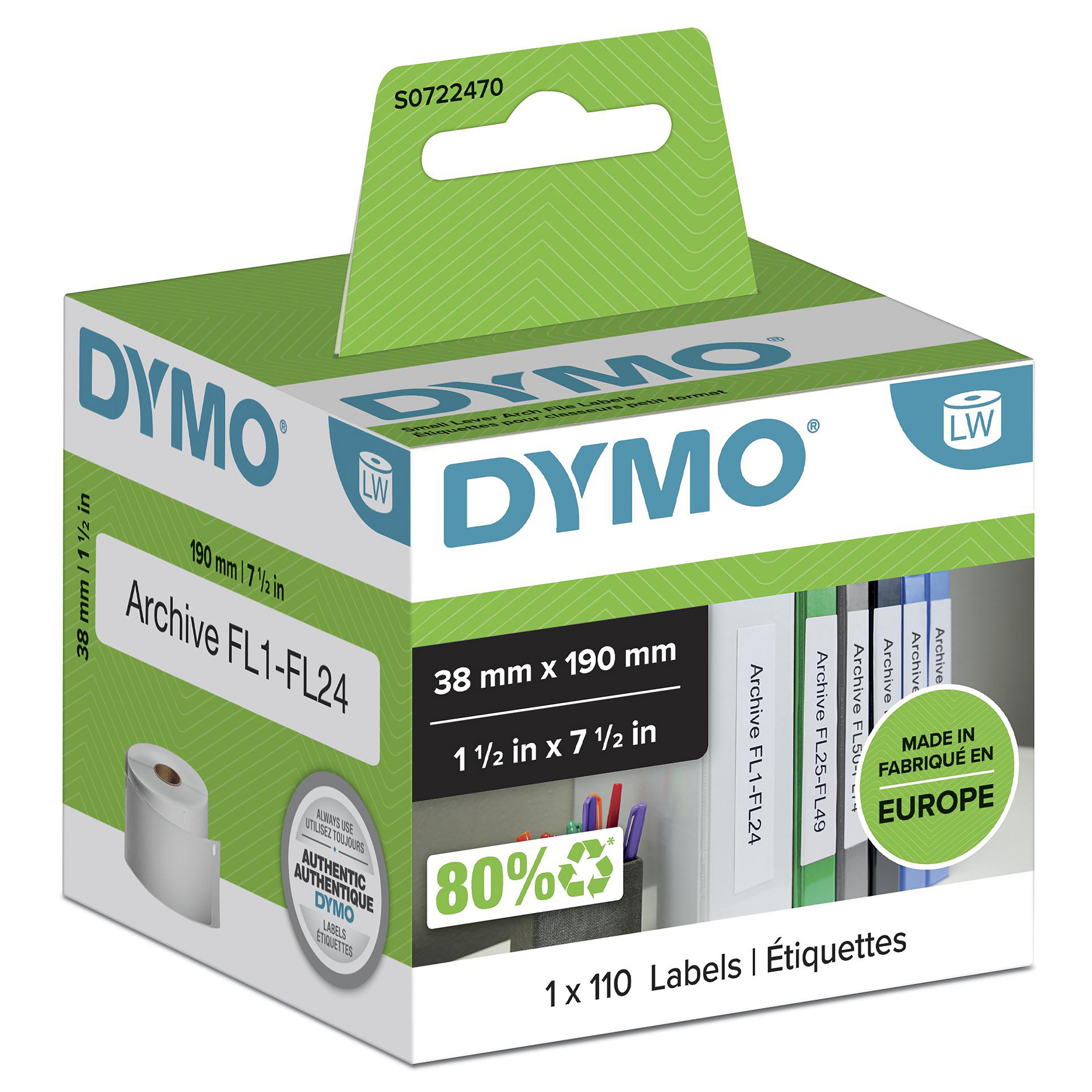 Dymo Ordner-Etiketten schmal 38 x 190 mm wei 110 St. 99018 Zubehör Drucker