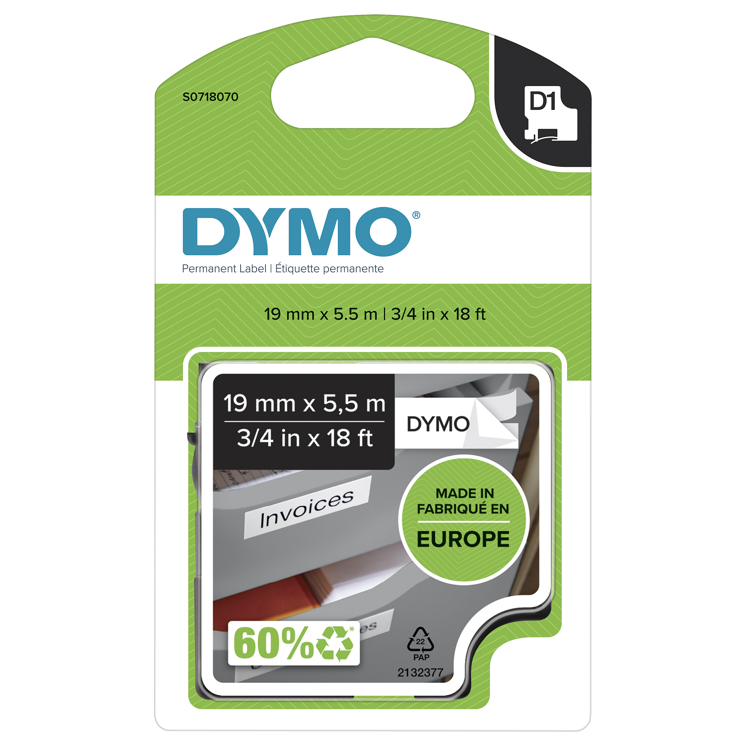 DYMO D1 Durable - Black on White - 19mm label-making tape Zubehör Drucker