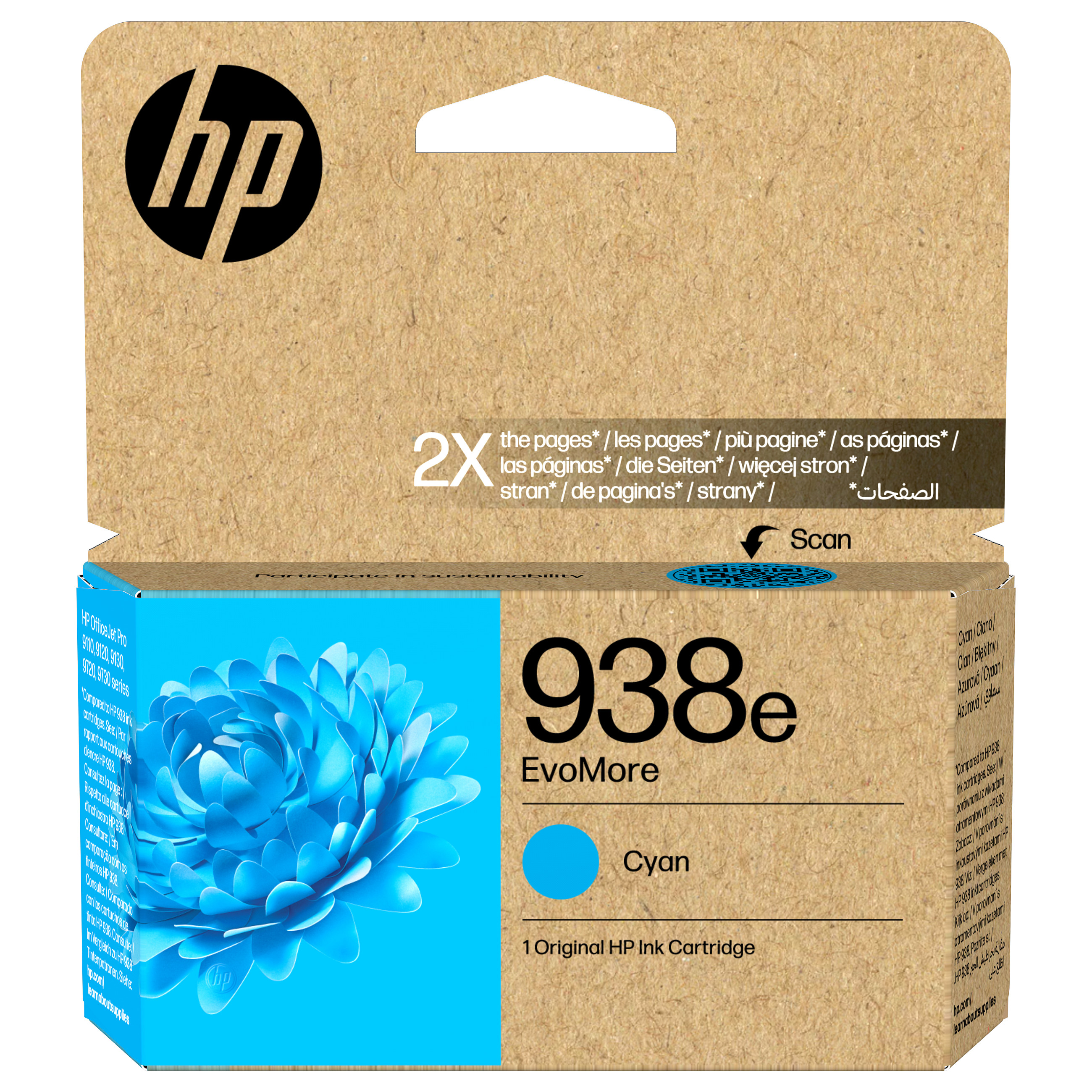 HP 938e EvoMore Cyan Original Ink Cartridge Cyan 20ml 1650Seiten