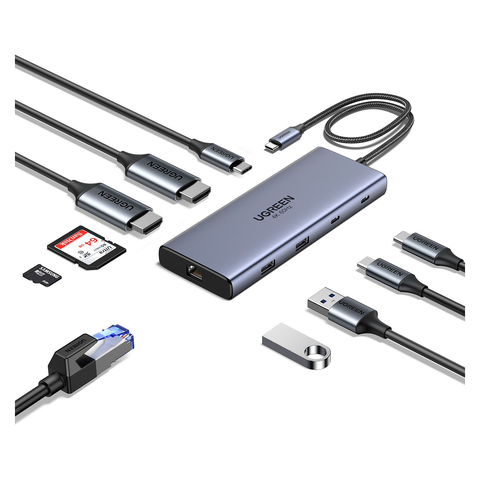 UGREEN Hub 10 en 1 3xUSB3.2/USB-C/HDMI 4K *15596