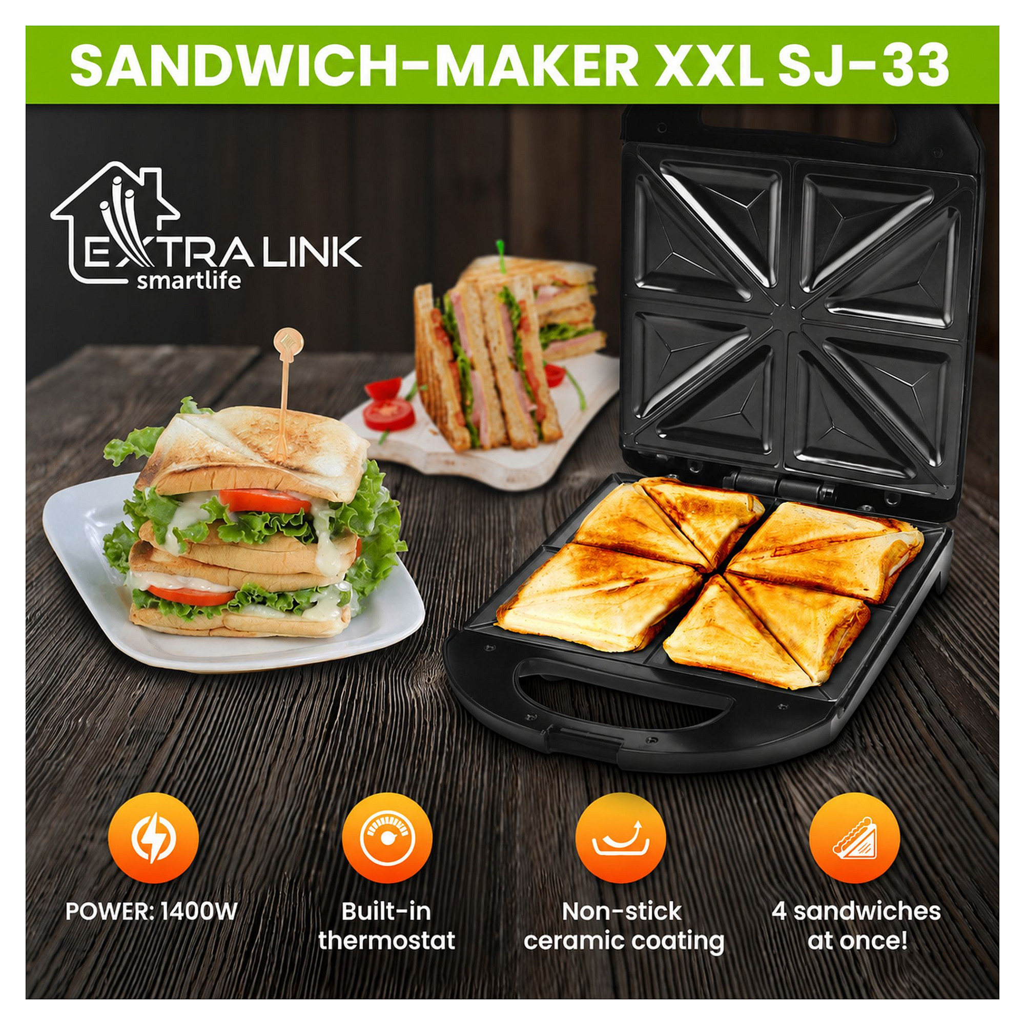 Extralink SMART LIFE SANDWICH-MAKER XXL SJ-33