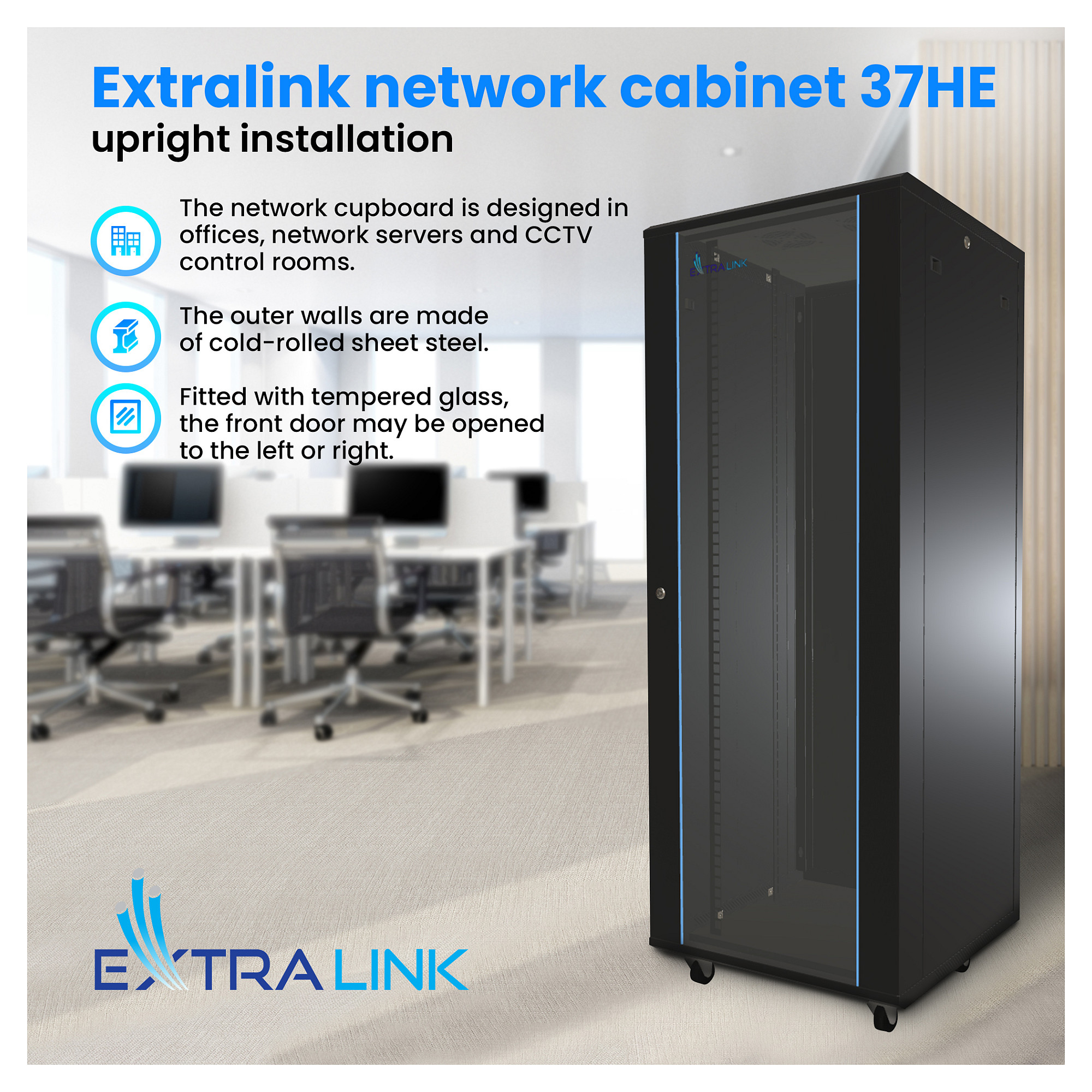 Extralink 37U 600X1000 STANDING RACKMOUNT CABINET BLACK Netzwerk- und Serverschränke
