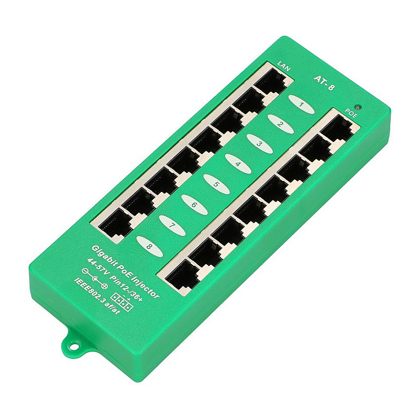 Extralink ACTIVE POE INJECTOR 8 PORT GIGABIT 802.3AT/AF MODE A - 1 Gbps - 8-Port