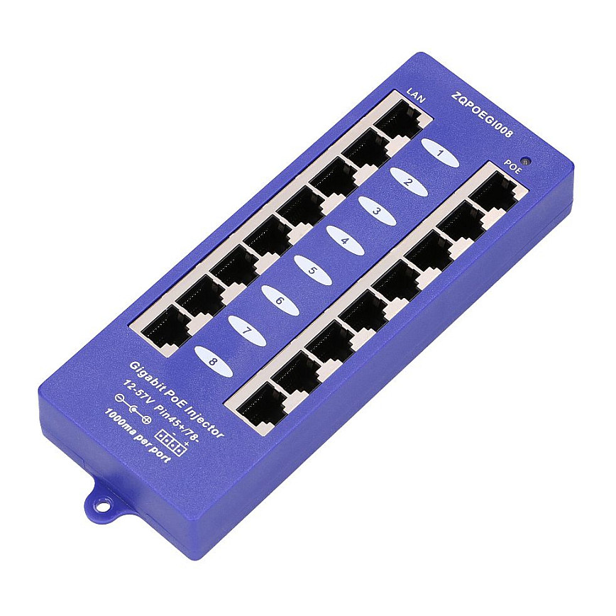 Extralink POE INJECTOR 8 PORT GIGABIT MODE B - 1 Gbps - 8-Port