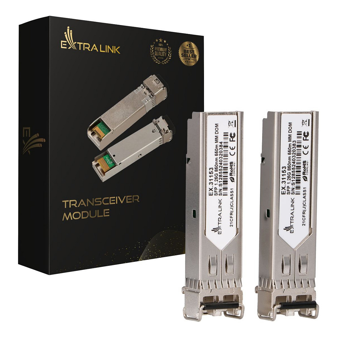 Extralink SFP 1.25G Modul 2-Pack, 1,25Gbps, LC/UPC, 850nm, 550m, Multimodus, DOM