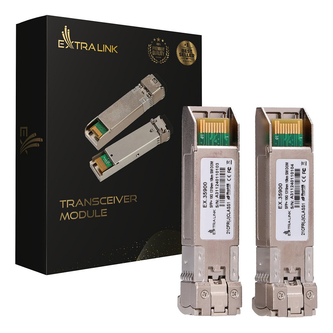 Extralink SFP+ Modul 10G 2-Pack, 10Gbps, LC/UPC, 1310nm, 10km, Einzelmodus, DOM