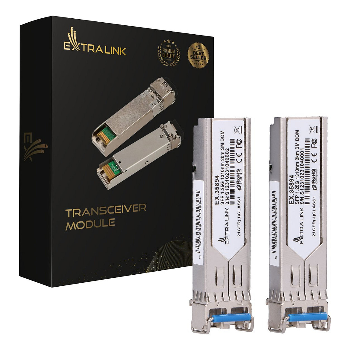 Extralink SFP 1.25G 2-pack | Moduł SFP | 1,25Gbps, LC/UPC, 1310nm, 2km, single mode, DOM (EX.35894) network transceiver module