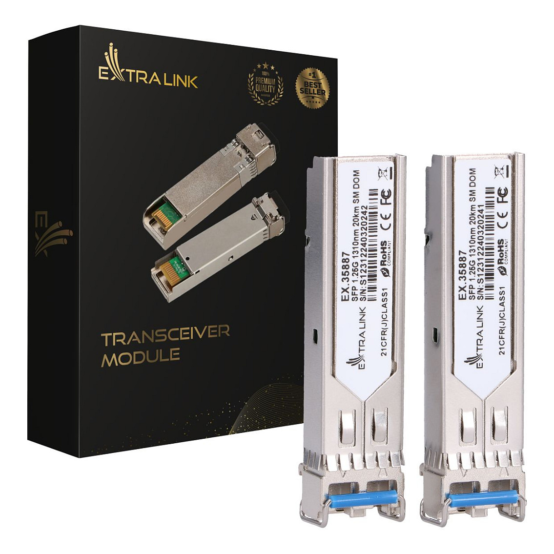 Extralink SFP 1.25G 2-pack | ModuÅ‚ SFP | 1,25Gbps, LC/UPC, 1310nm, 20km, single mode, DOM (EX.35887) network transceiver module